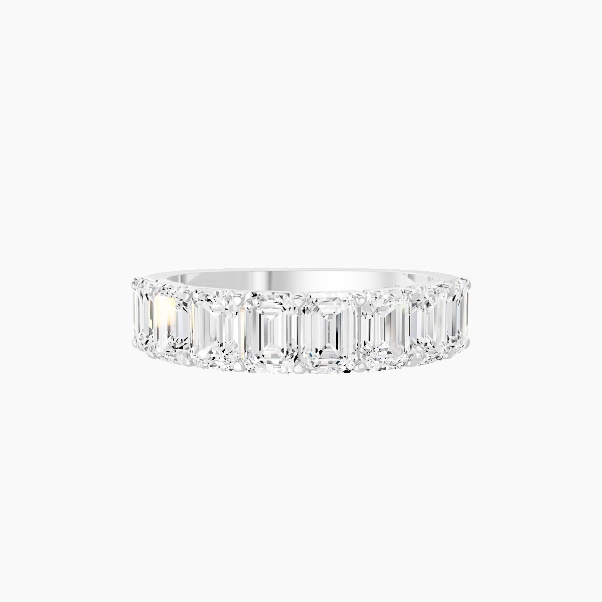 Half Eternity with Shared Prongs Ring | 18k White Gold 4.5 x 3.2 mm Emerald White Lab Diamond