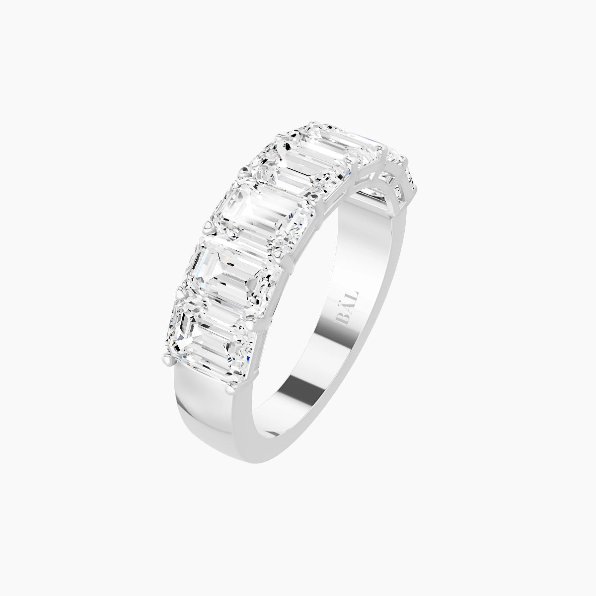 Half Eternity with Shared Prongs Ring | 18k White Gold 5.3 x 3.8 mm Emerald White Lab Diamond