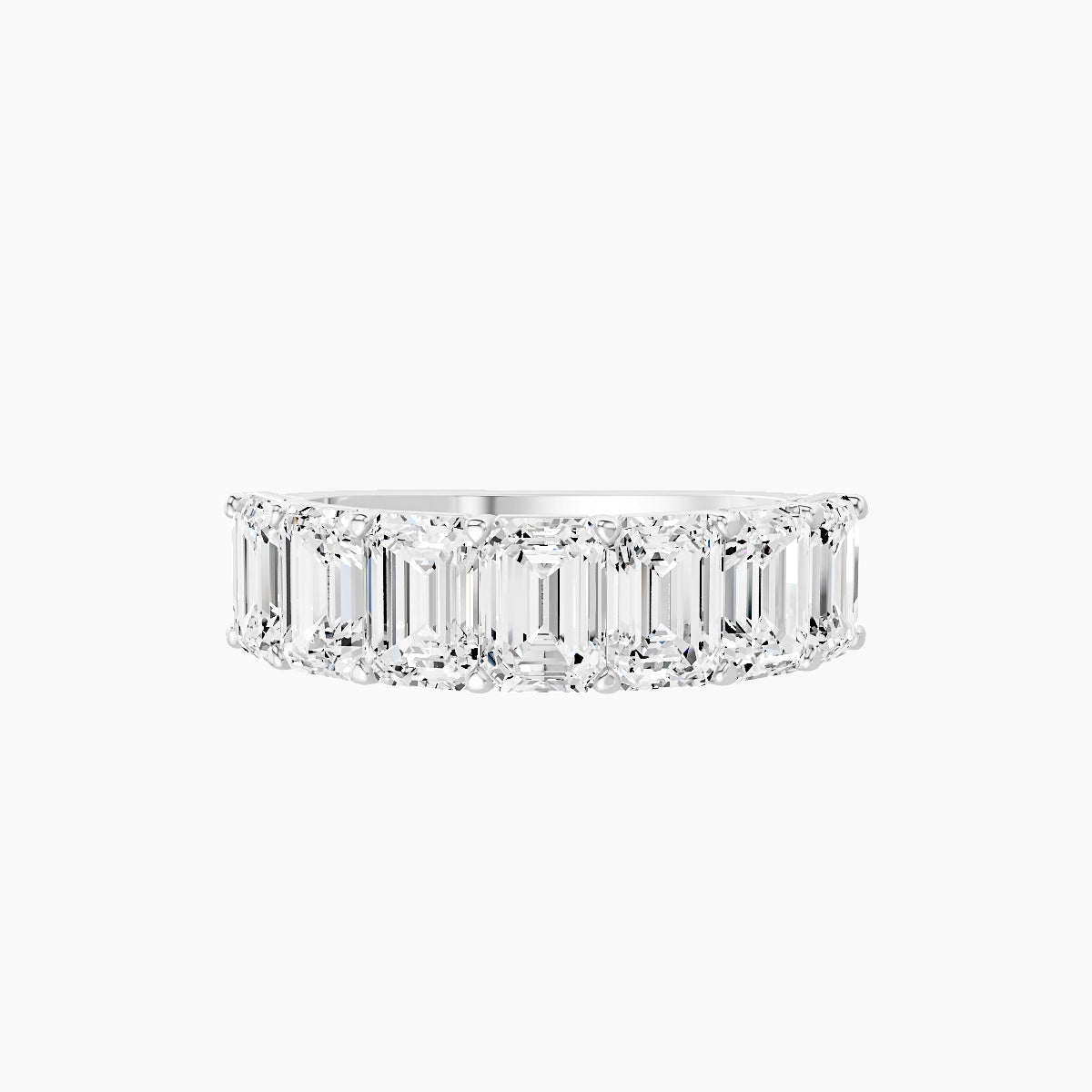 Half Eternity with Shared Prongs Ring | 18k White Gold 5.3 x 3.8 mm Emerald White Lab Diamond