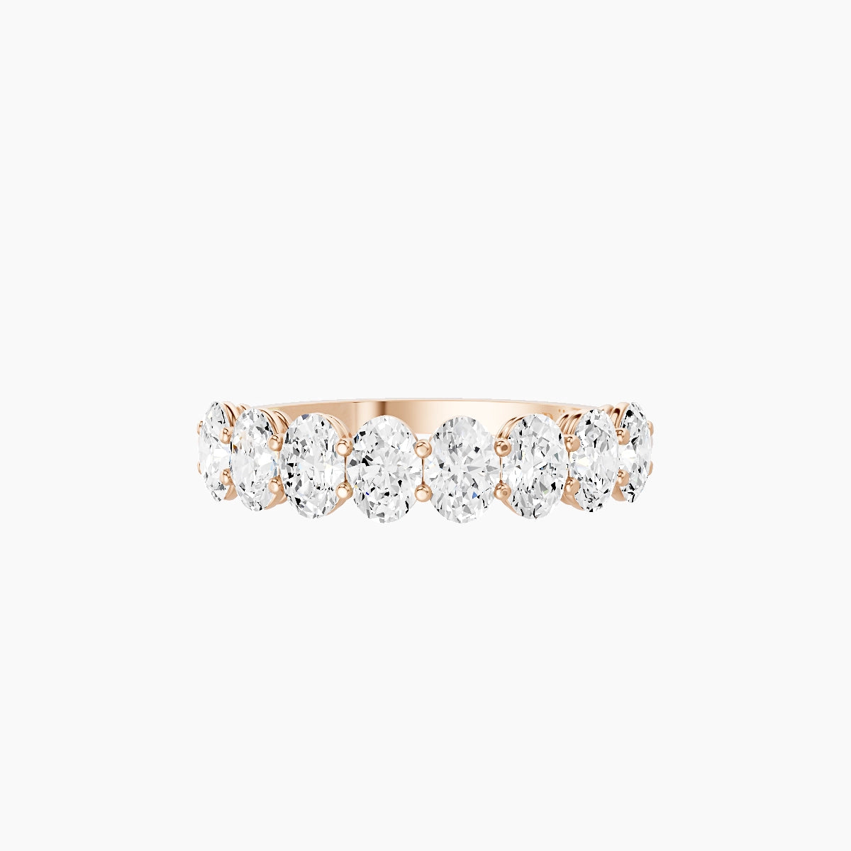 Half Eternity with Shared Prongs Ring | 18k Rose Gold 4.2 x 3 mm Oval White Lab Diamond