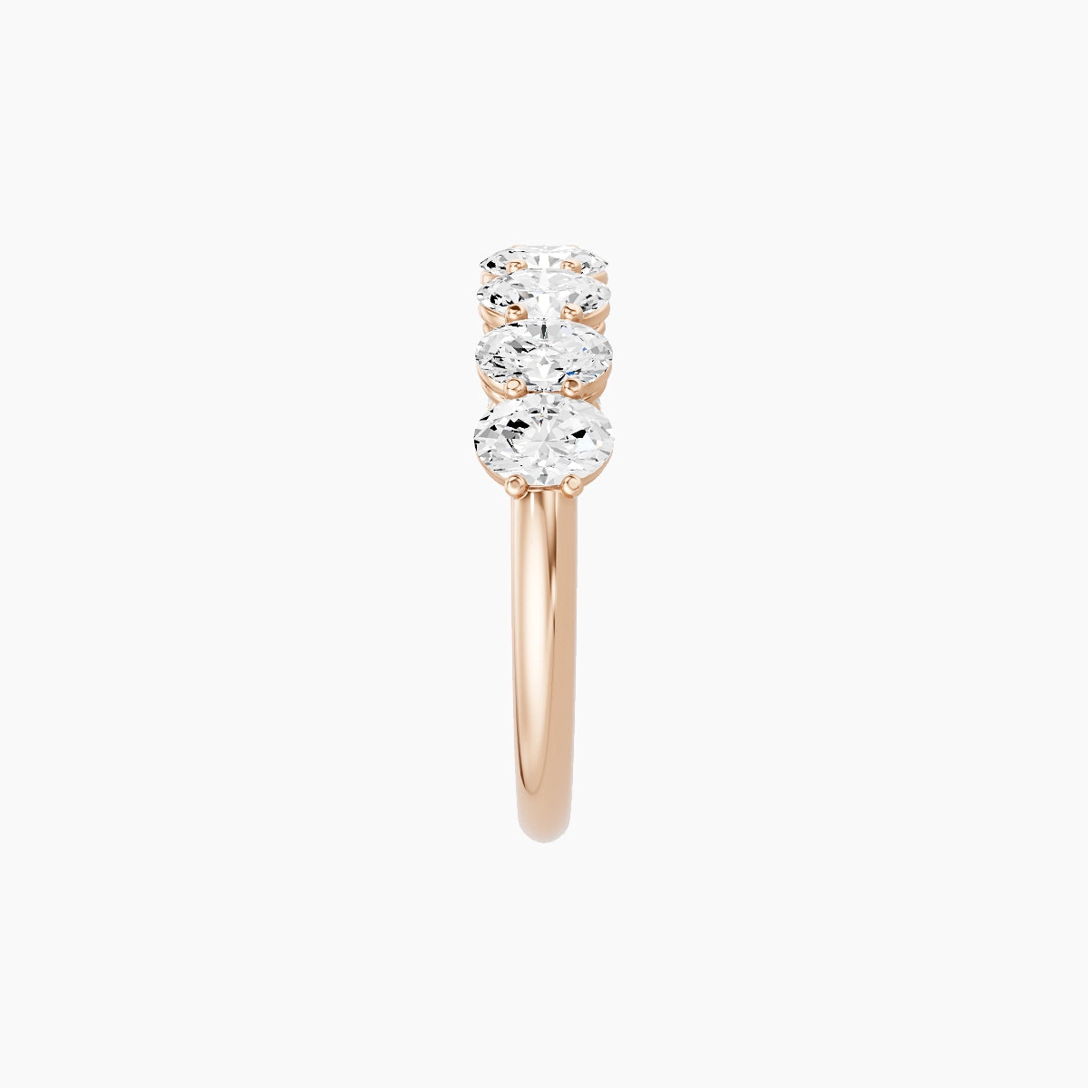 Half Eternity with Shared Prongs Ring | 18k Rose Gold 4.2 x 3 mm Oval White Lab Diamond