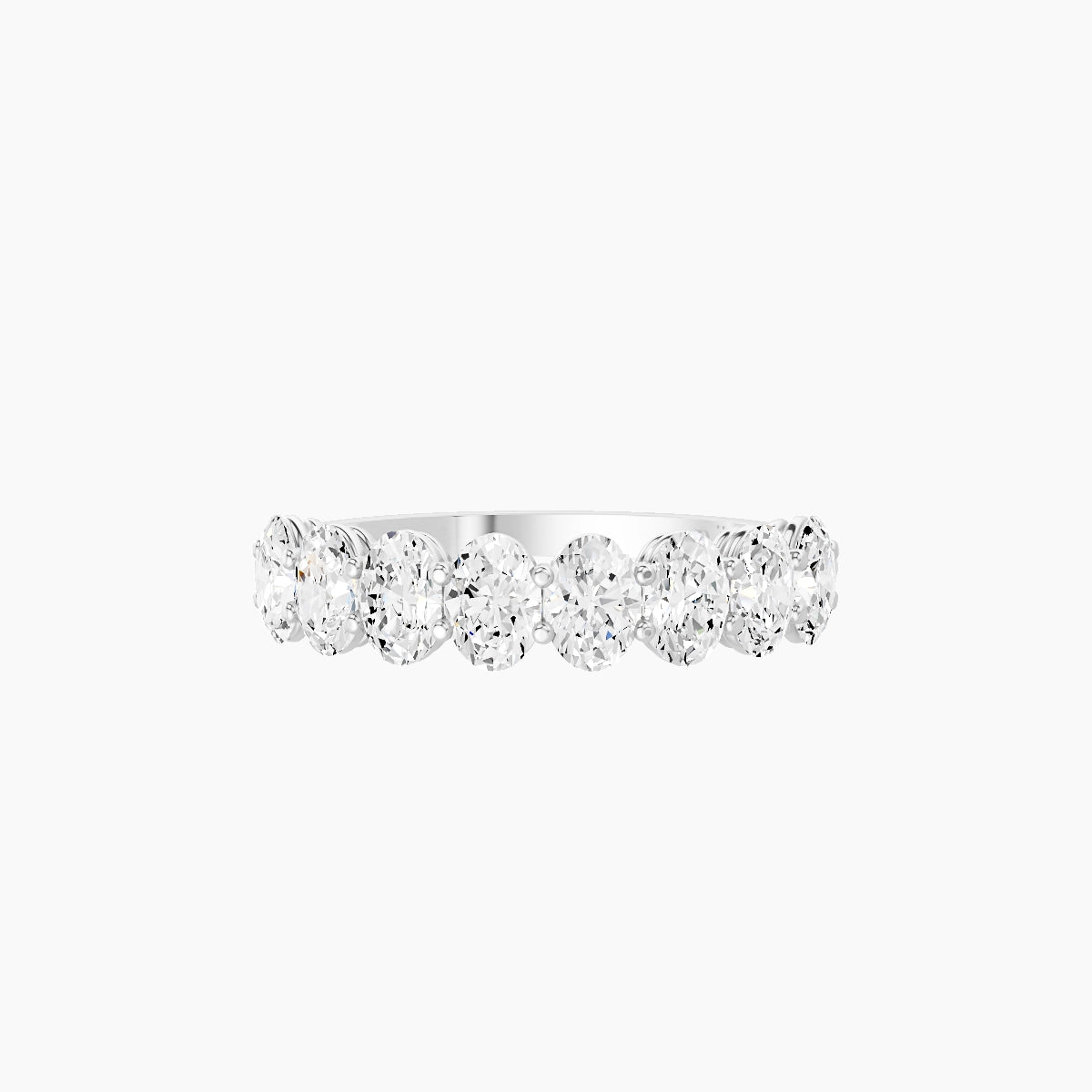 Half Eternity with Shared Prongs Ring | 18k White Gold 4.2 x 3 mm Oval White Lab Diamond