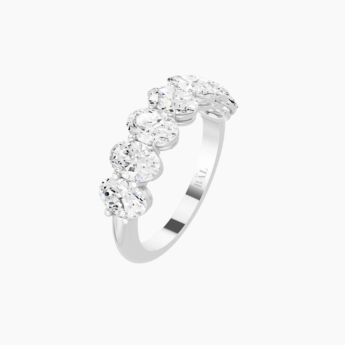 Half Eternity with Shared Prongs Ring | 18k White Gold 5.4 x 3.8 mm Oval White Lab Diamond