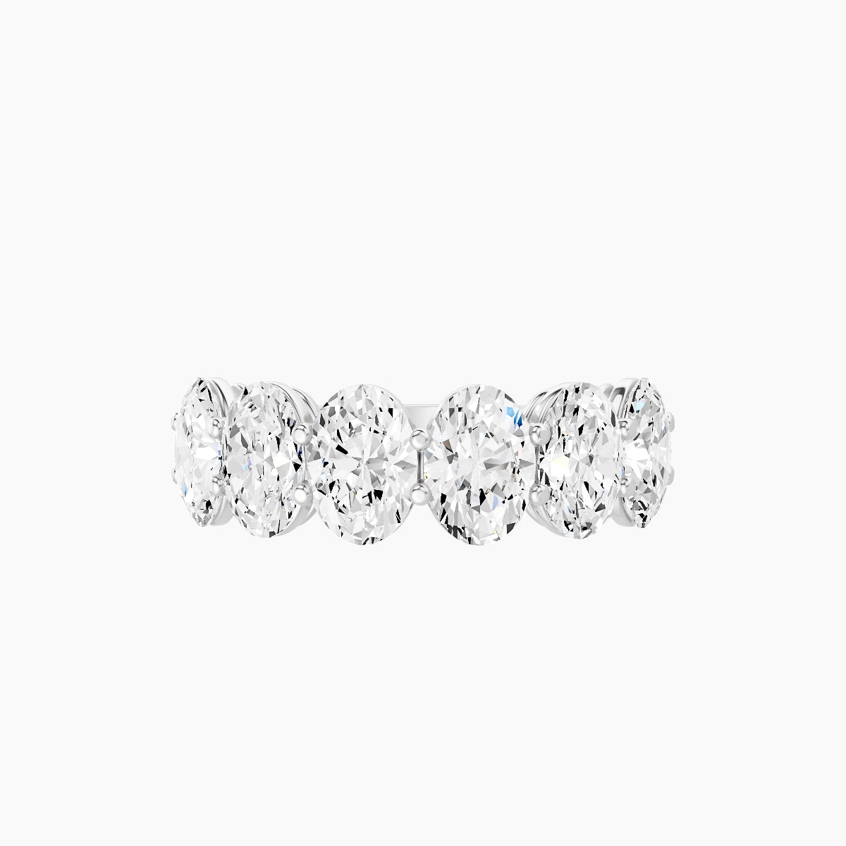 Half Eternity with Shared Prongs Ring | 18k White Gold 6.3 x 4.5 mm Oval White Lab Diamond
