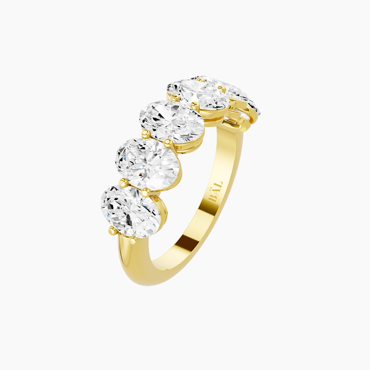 Half Eternity with Shared Prongs Ring | 18k Yellow Gold 6.3 x 4.5 mm Oval White Lab Diamond
