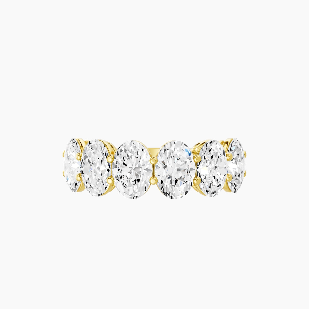 Half Eternity with Shared Prongs Ring | 18k Yellow Gold 6.3 x 4.5 mm Oval White Lab Diamond