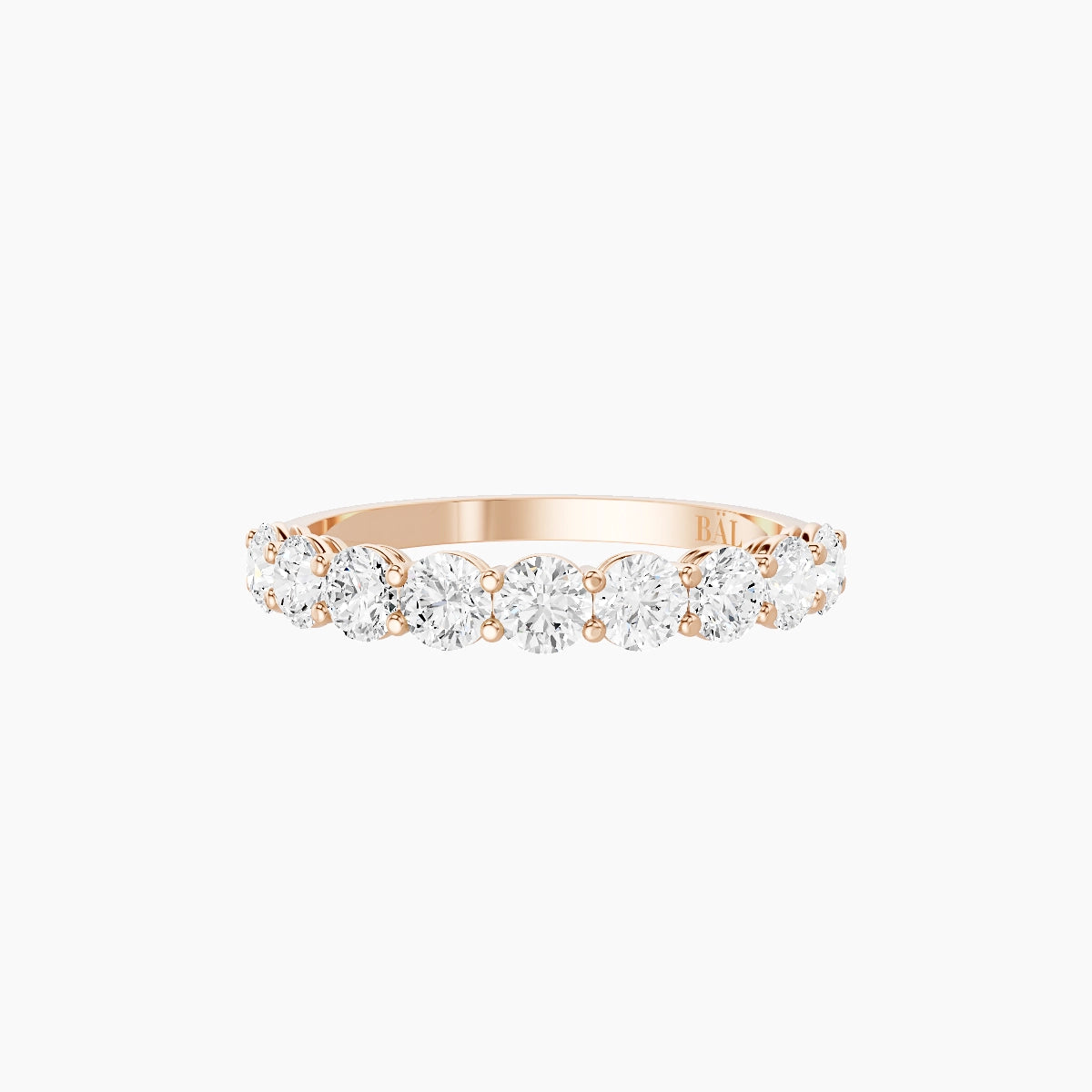 Half Eternity with Shared Prongs Ring | 18k Rose Gold 3 mm Round White Lab Diamond