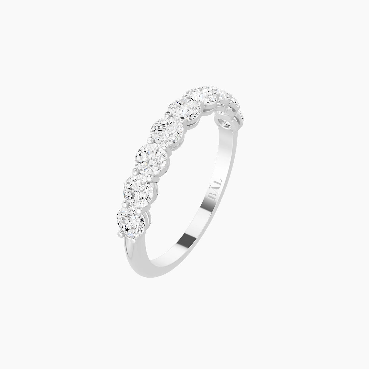 Half Eternity with Shared Prongs Ring | 18k White Gold 3 mm Round White Lab Diamond