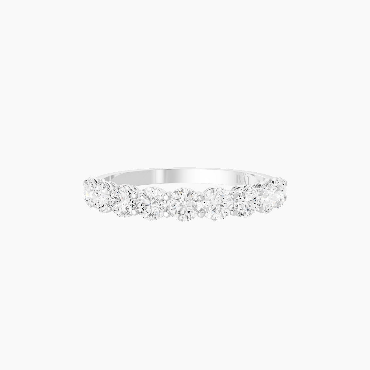 Half Eternity with Shared Prongs Ring | 18k White Gold 3 mm Round White Lab Diamond
