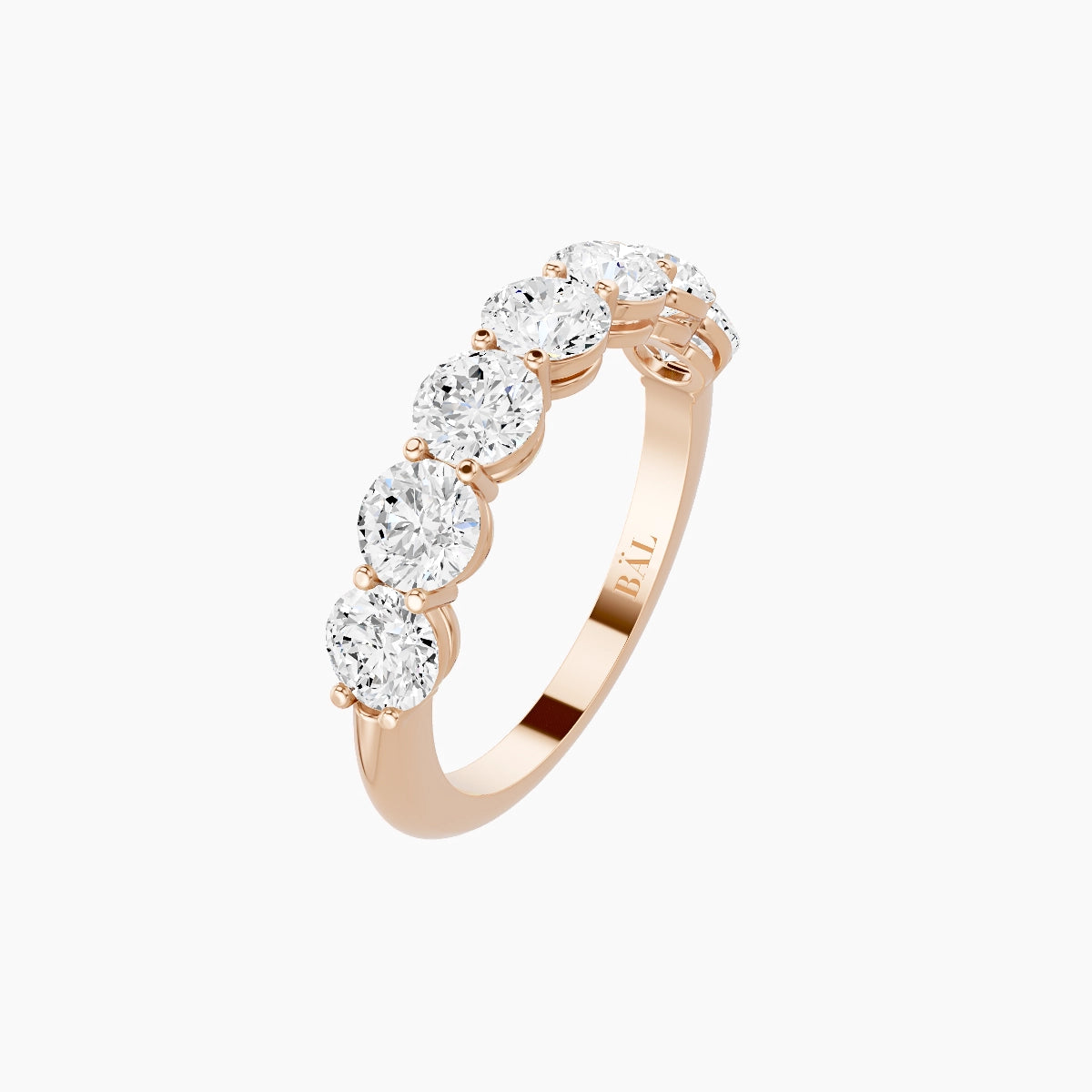 Half Eternity with Shared Prongs Ring | 18k Rose Gold 4 mm Round White Lab Diamond