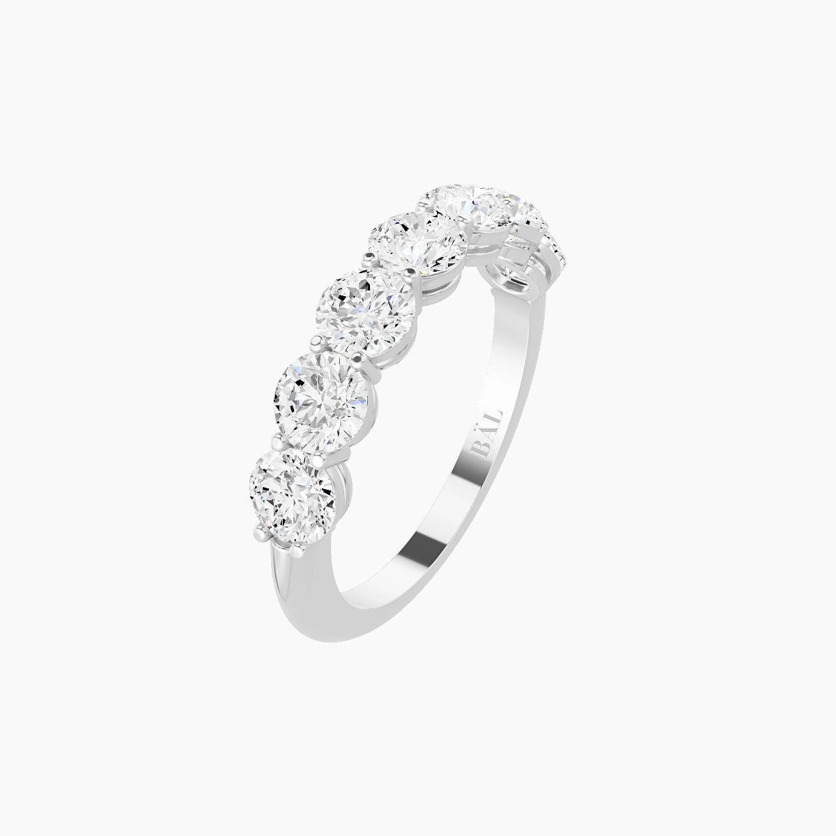 Half Eternity with Shared Prongs Ring | 18k White Gold 4 mm Round White Lab Diamond