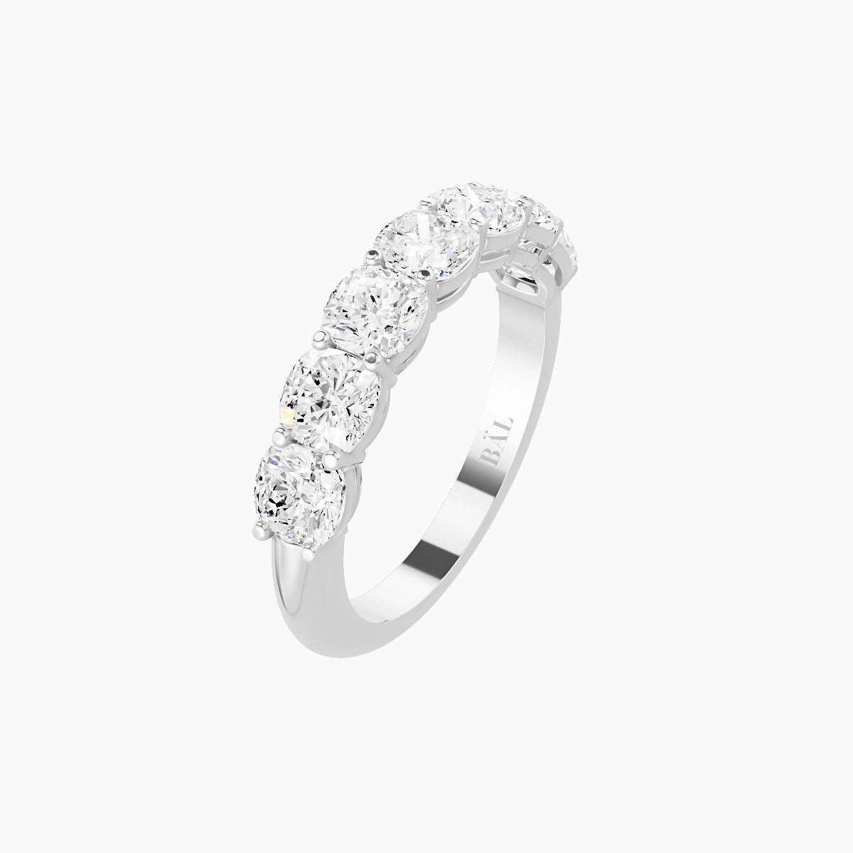 Half Eternity Ring | 18k White Gold 3.8 x 3.8 mm Square Cushion White Lab Diamond with Shared Prongs
