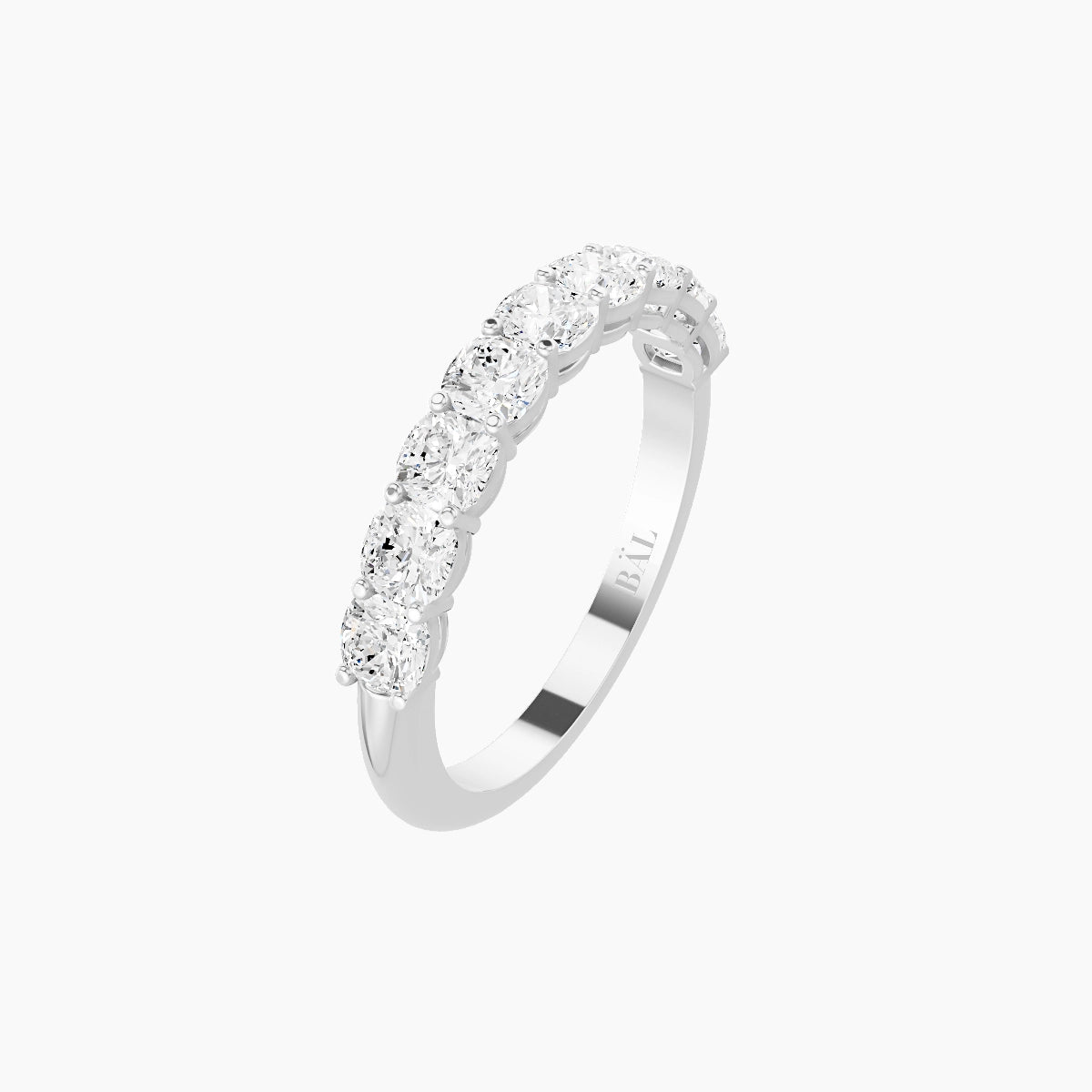 Half Eternity Ring | 18k White Gold 3 x 3 mm Square Cushion White Lab Diamond with Shared Prongs