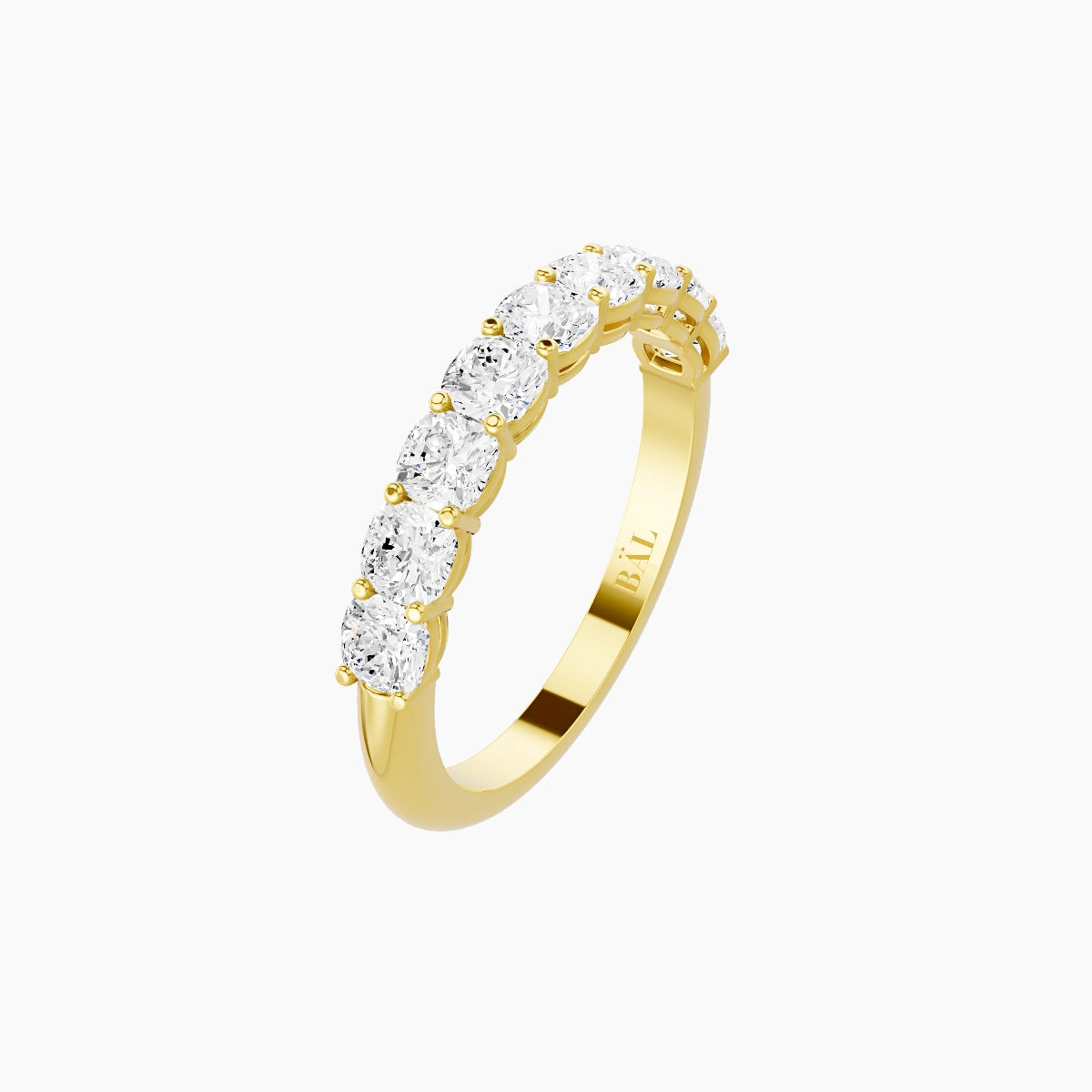 Half Eternity Ring | 18k Yellow Gold 3 x 3 mm Square Cushion White Lab Diamond with Shared Prongs
