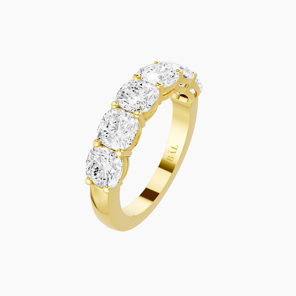 Half Eternity Ring | 18k Yellow Gold 4.5 x 4.5 mm Square Cushion White Lab Diamond with Shared Prongs