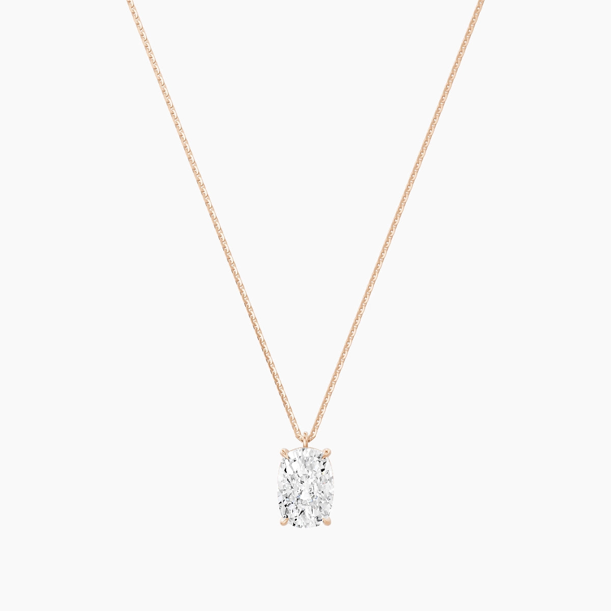 Hanging Solitaire | 18k Rose Gold 3 ct White Lab Diamond Cushion Pendant