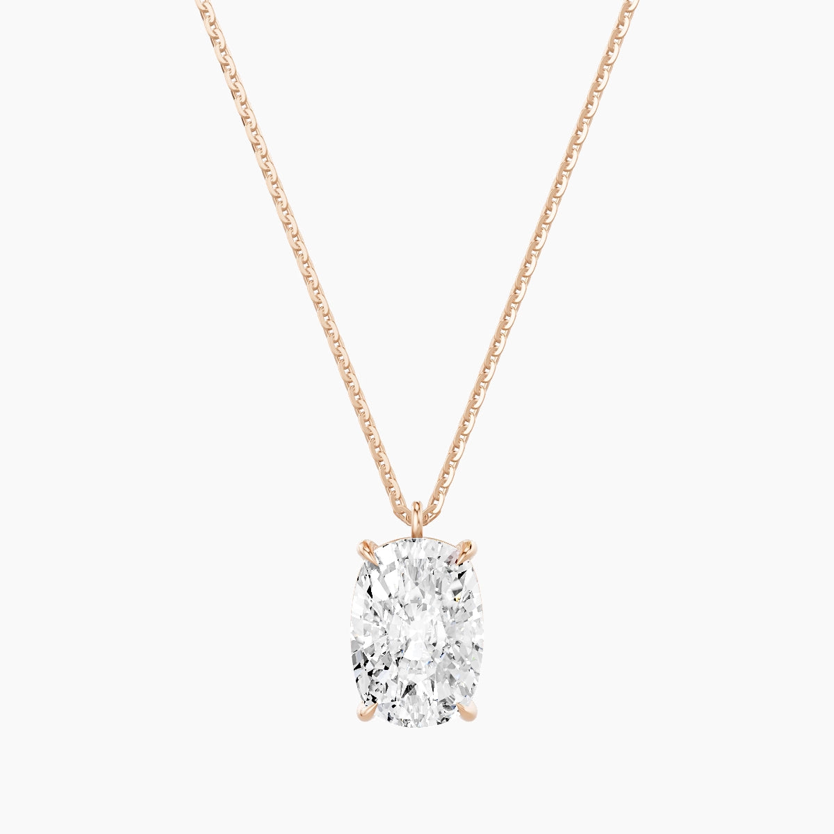 Hanging Solitaire | 18k Rose Gold 3 ct White Lab Diamond Cushion Pendant