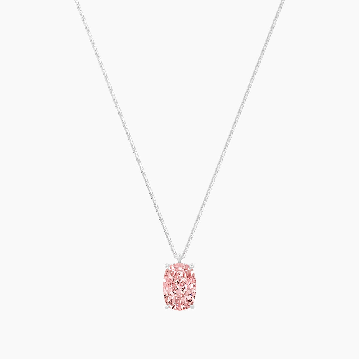 Hanging Solitaire | 18k White Gold 3 ct Pink Lab Diamond Cushion Pendant