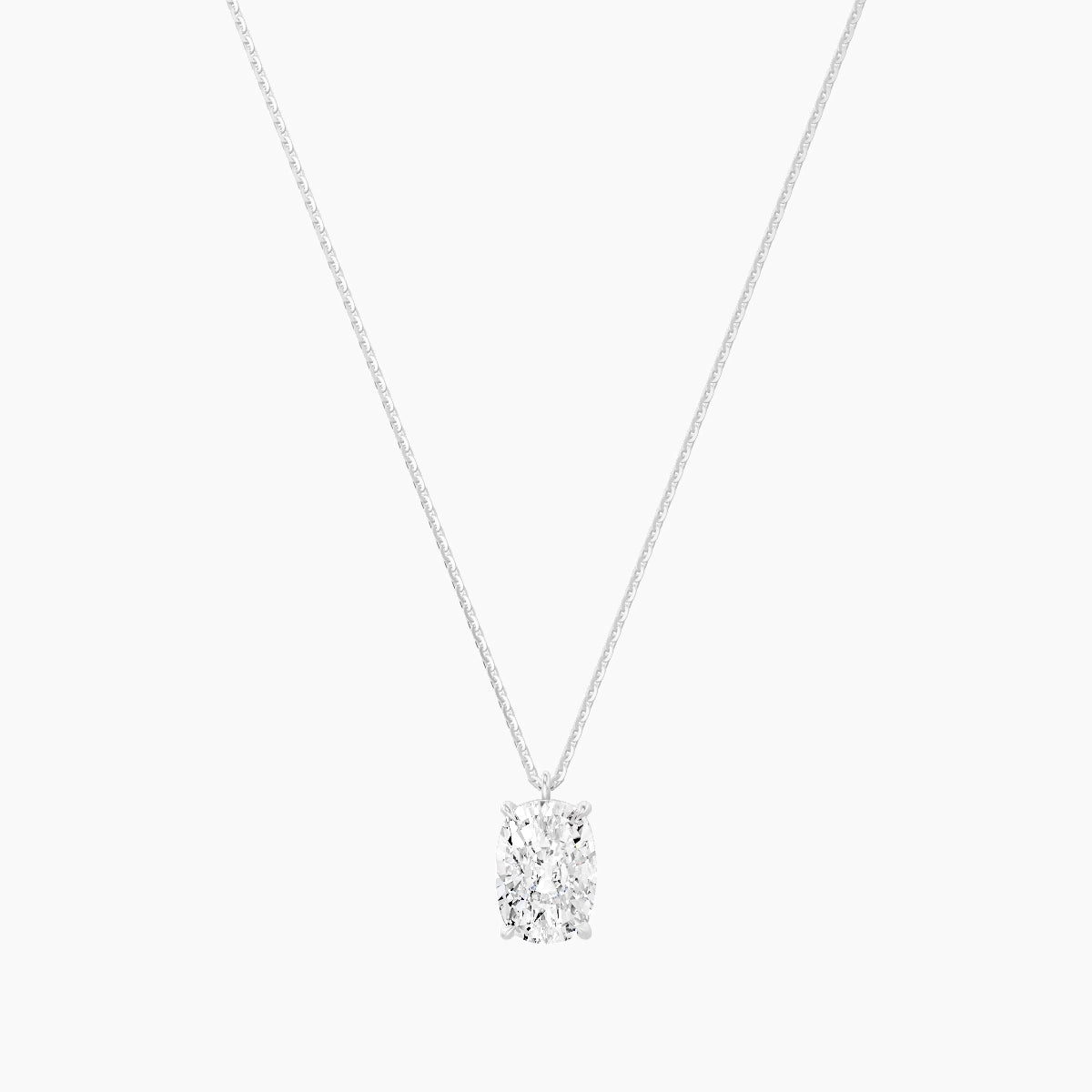 Hanging Solitaire | 18k White Gold 3 ct White Lab Diamond Cushion Pendant