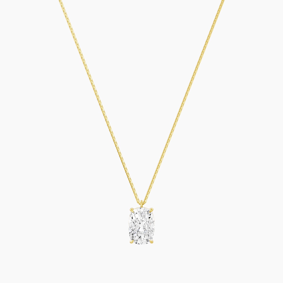 Hanging Solitaire | 18k Yellow Gold 3 ct White Lab Diamond Cushion Pendant