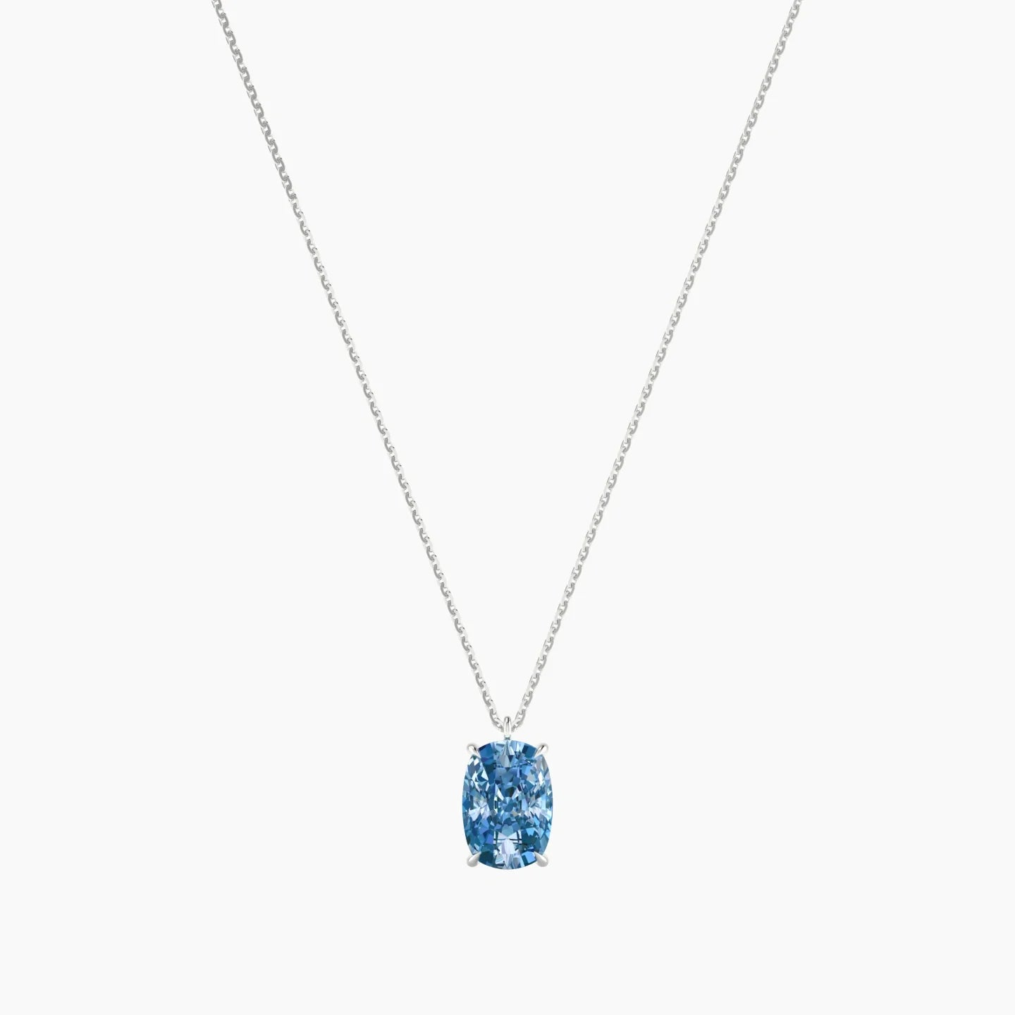 Hanging Solitaire | 18k White Gold 3 ct Blue Lab Diamond Cushion Cut Pendant
