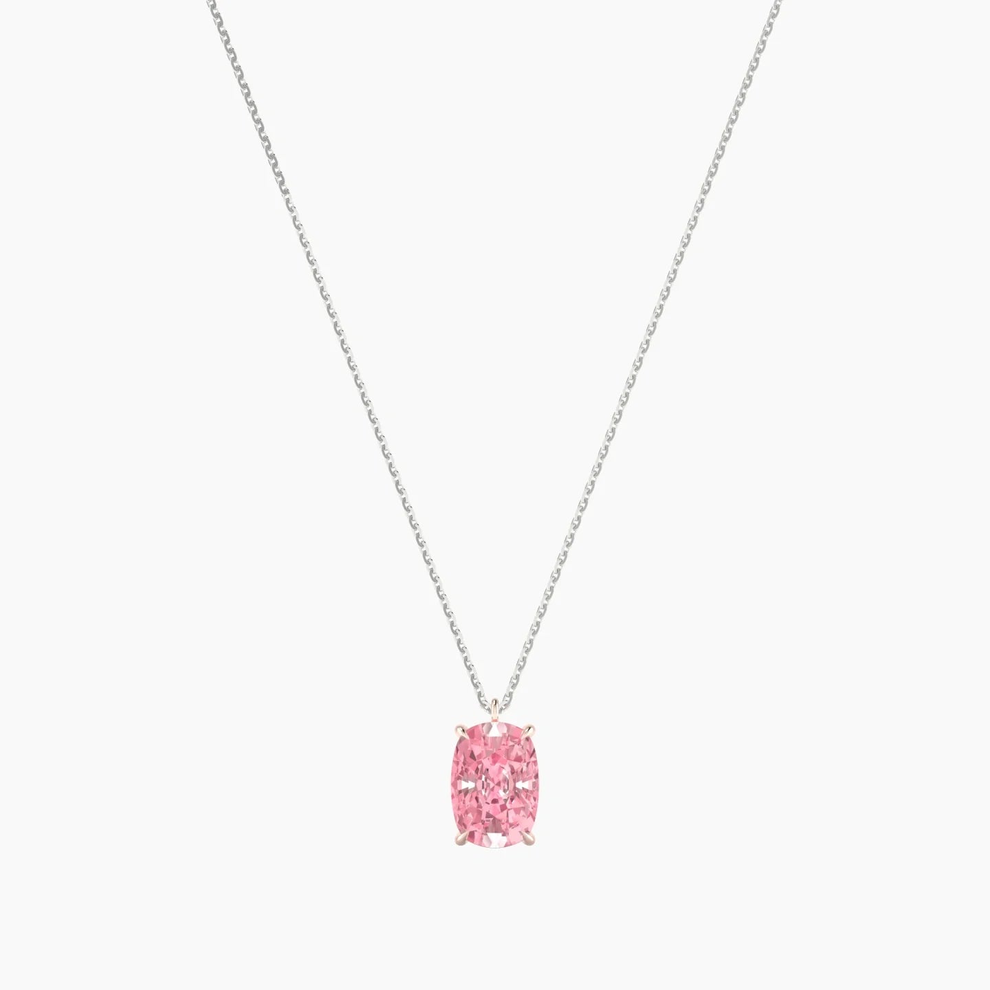 Hanging Solitaire | 18k White & Rose Gold 3 ct Pink Lab Diamond Cushion Cut Pendant