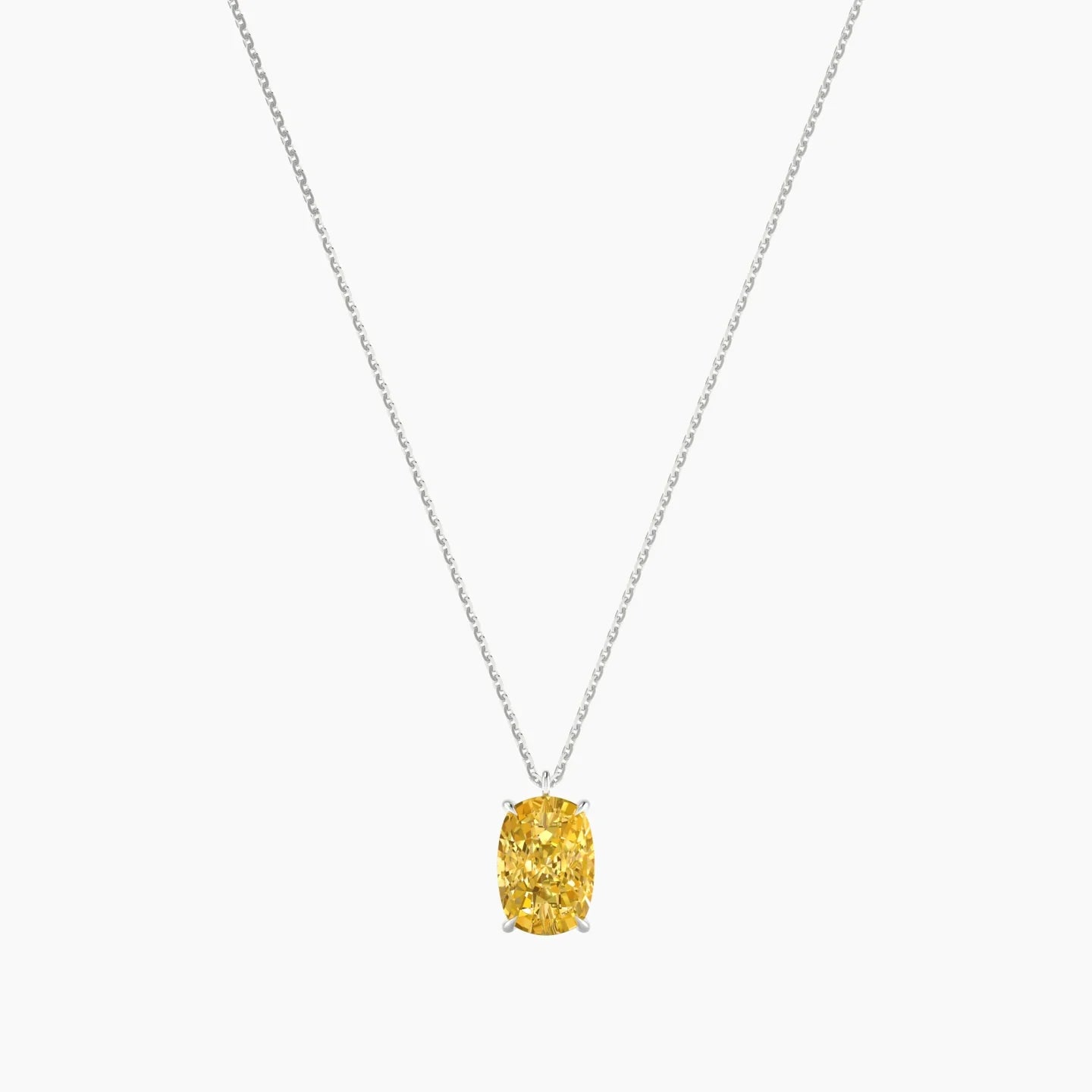 Hanging Solitaire | 18k White Gold 3 ct Yellow Lab Diamond Cushion Cut Pendant