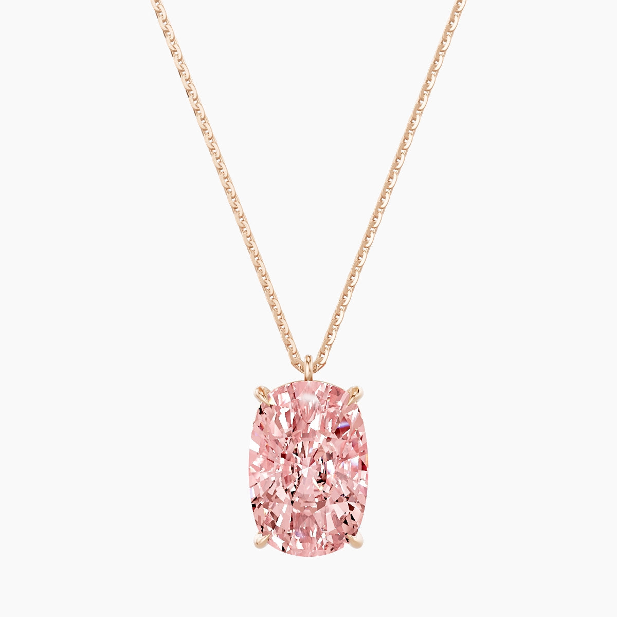 Hanging Solitaire | 18k Rose Gold 5 ct Pink Lab Diamond Cushion Pendant