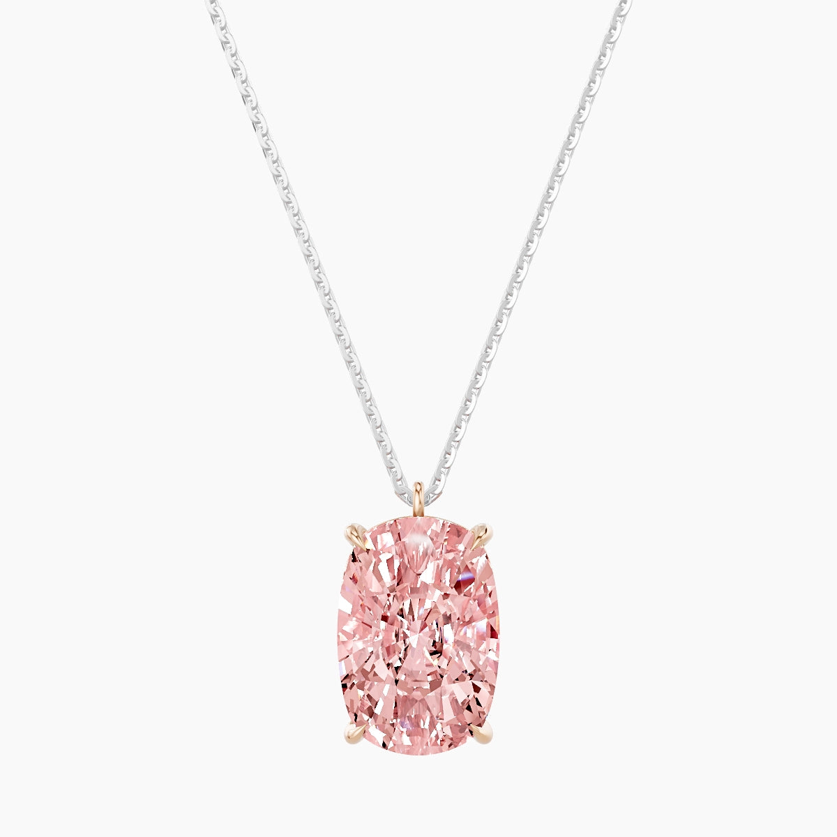 Hanging Solitaire | 18k White & Rose Gold 5 ct Pink Lab Diamond Cushion Pendant