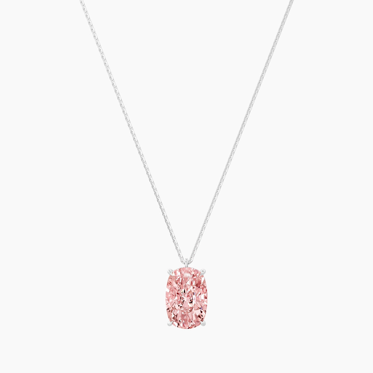 Hanging Solitaire | 18k White Gold 5 ct Pink Lab Diamond Cushion Pendant