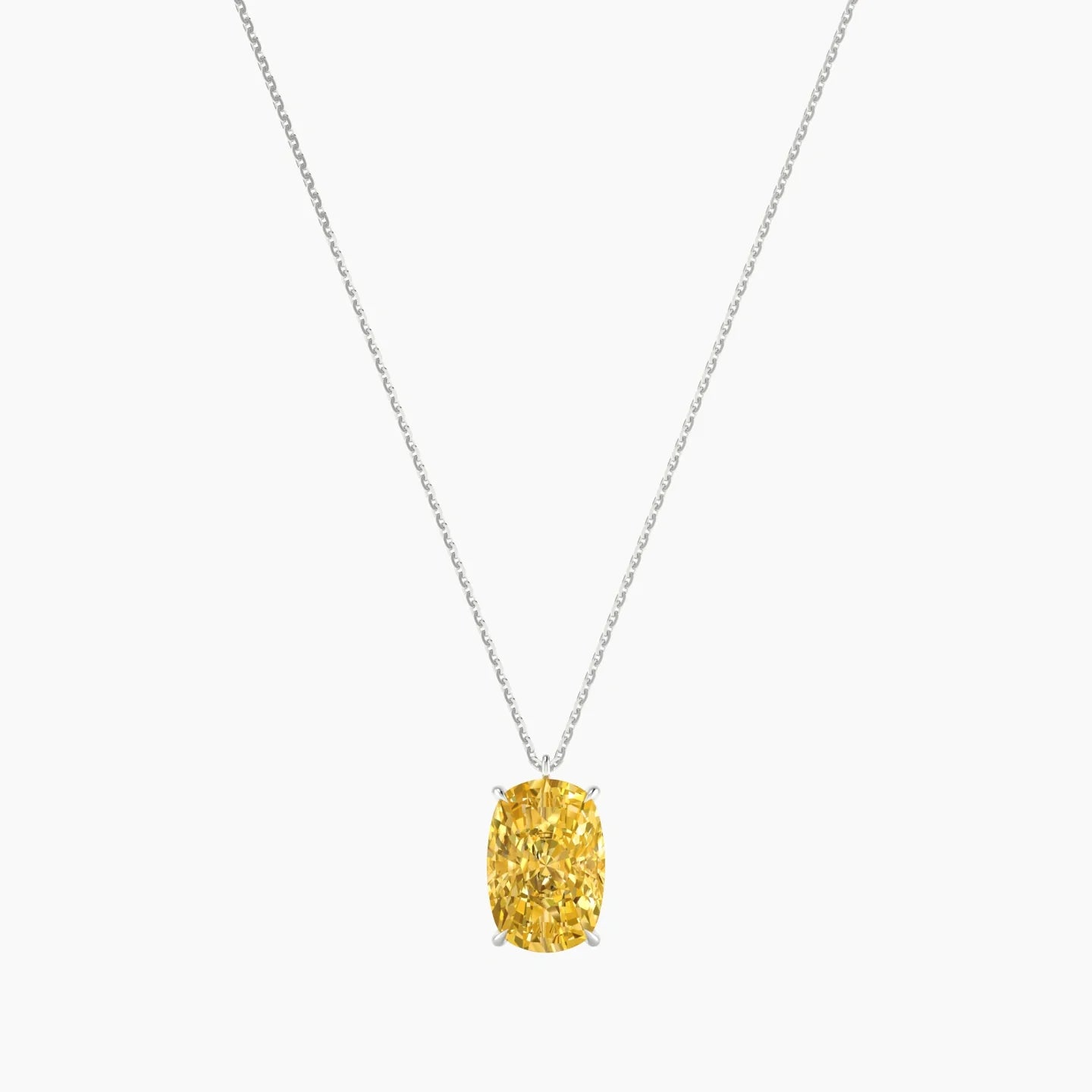Hanging Solitaire | 18k White Gold 5 ct Yellow Lab Diamond Cushion Cut Pendant