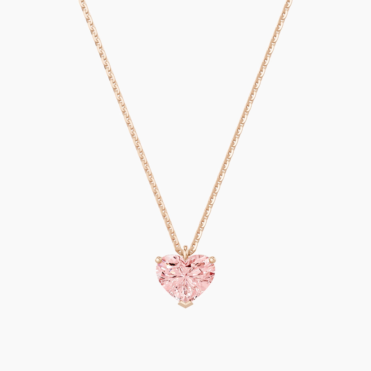 Hanging Solitaire | 18k Rose Gold 1 ct Pink Lab Diamond Heart Pendant