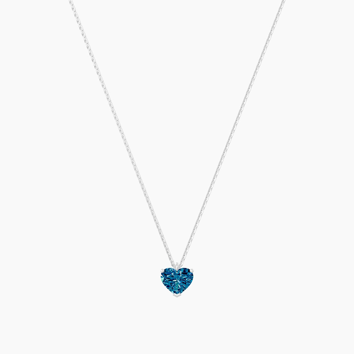 Hanging Solitaire | 18k White Gold 1 ct Blue Lab Diamond Heart Pendant