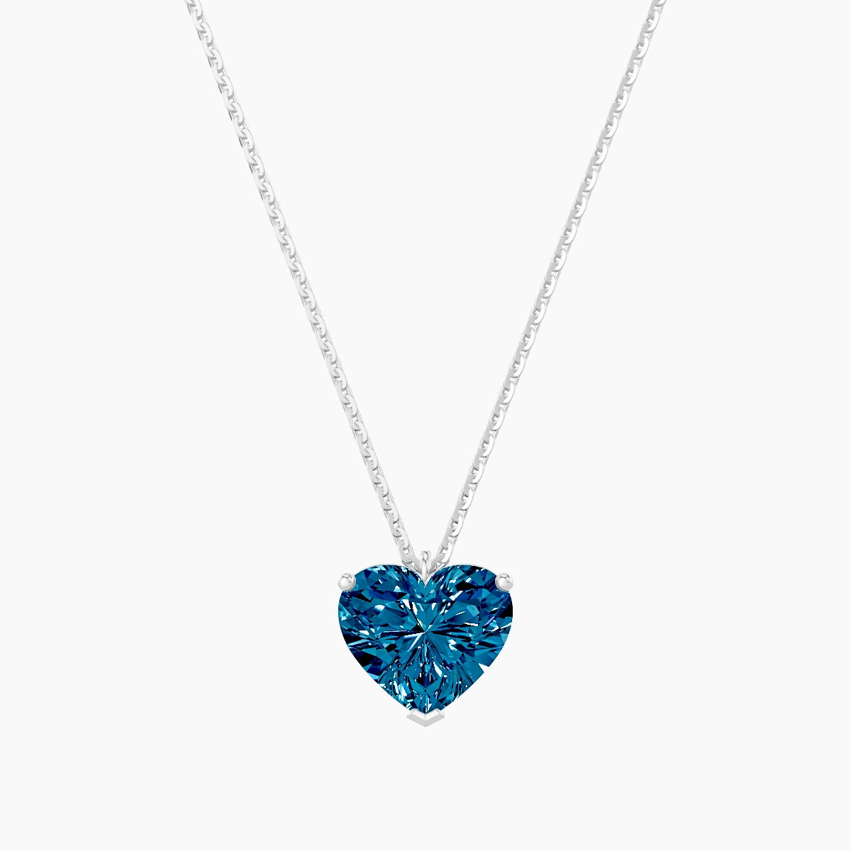 Hanging Solitaire | 18k White Gold 2 ct Blue Lab Diamond Heart Pendant