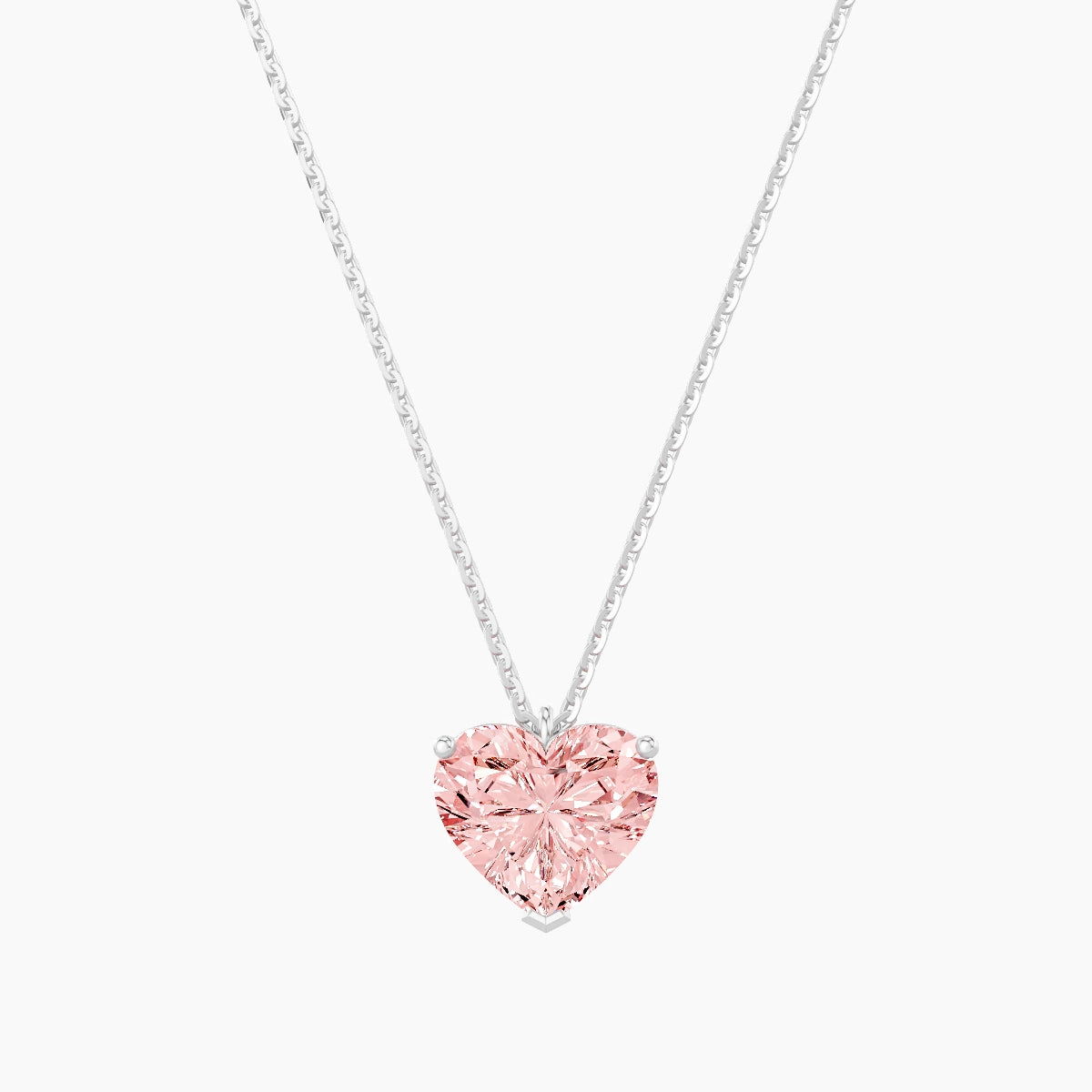 Hanging Solitaire | 18k White Gold 2 ct Pink Lab Diamond Heart Pendant