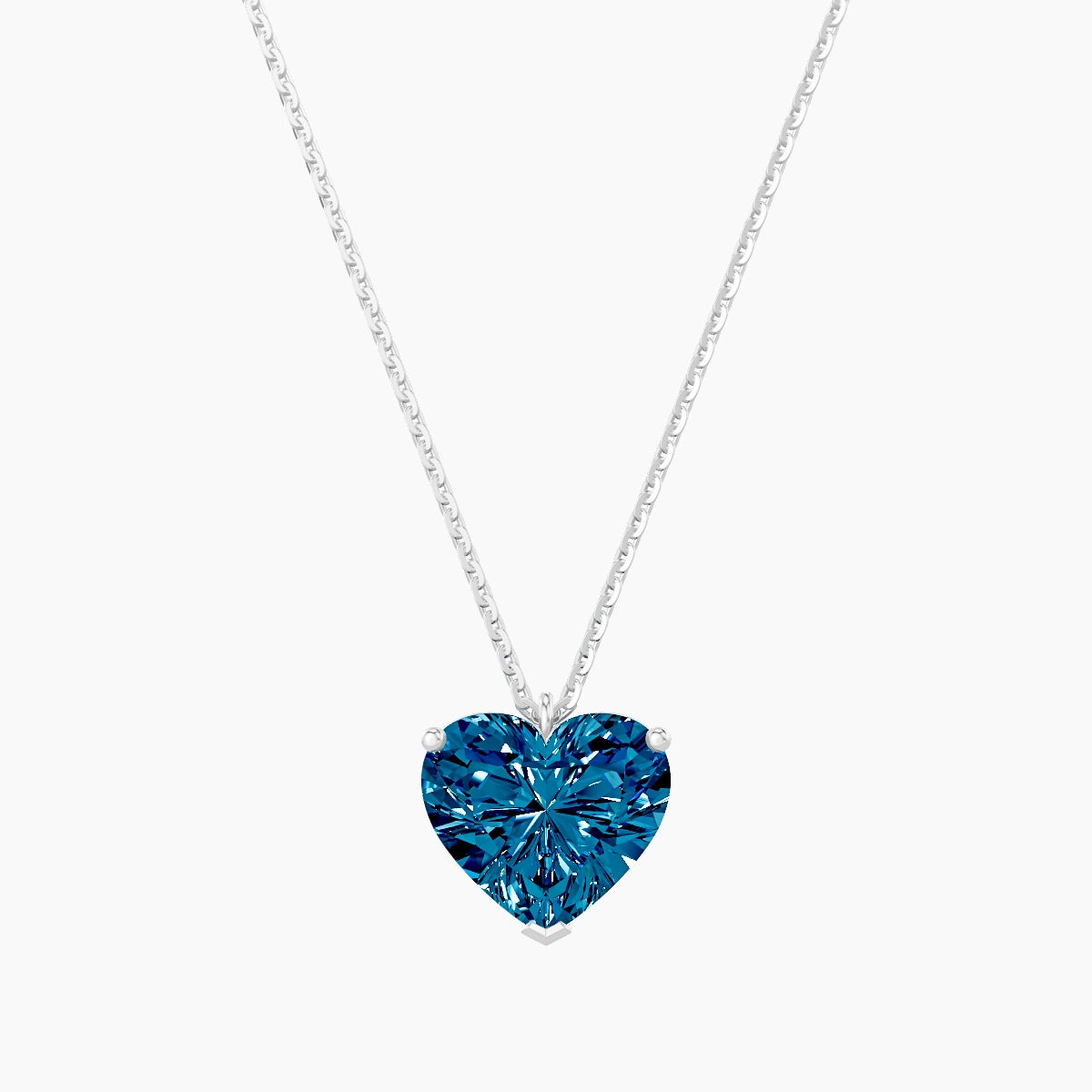 Hanging Solitaire | 18k White Gold 3 ct Blue Lab Diamond Heart Pendant