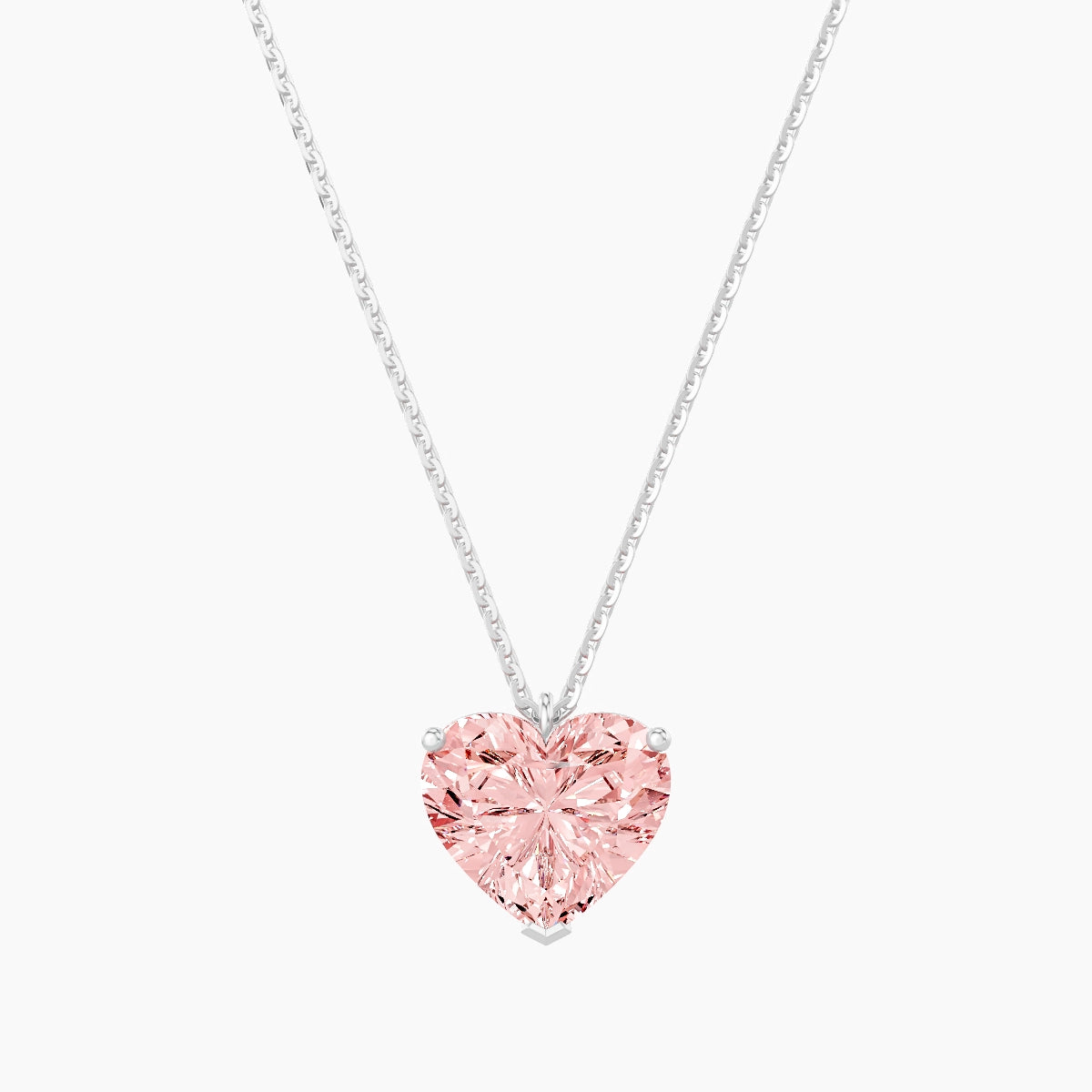 Hanging Solitaire | 18k White Gold 3 ct Pink Lab Diamond Heart Pendant