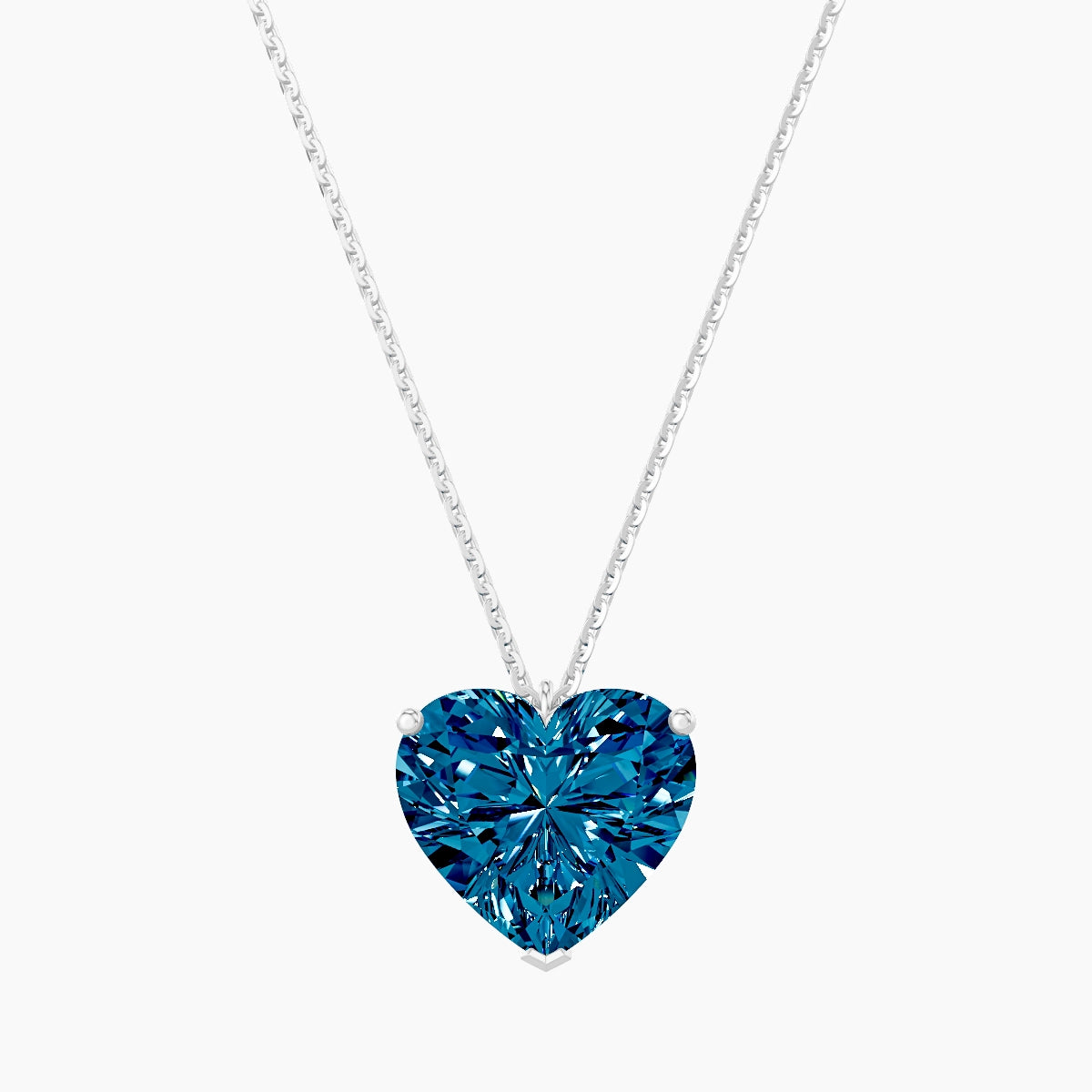 Hanging Solitaire | 18k White Gold 5 ct Blue Lab Diamond Heart Pendant