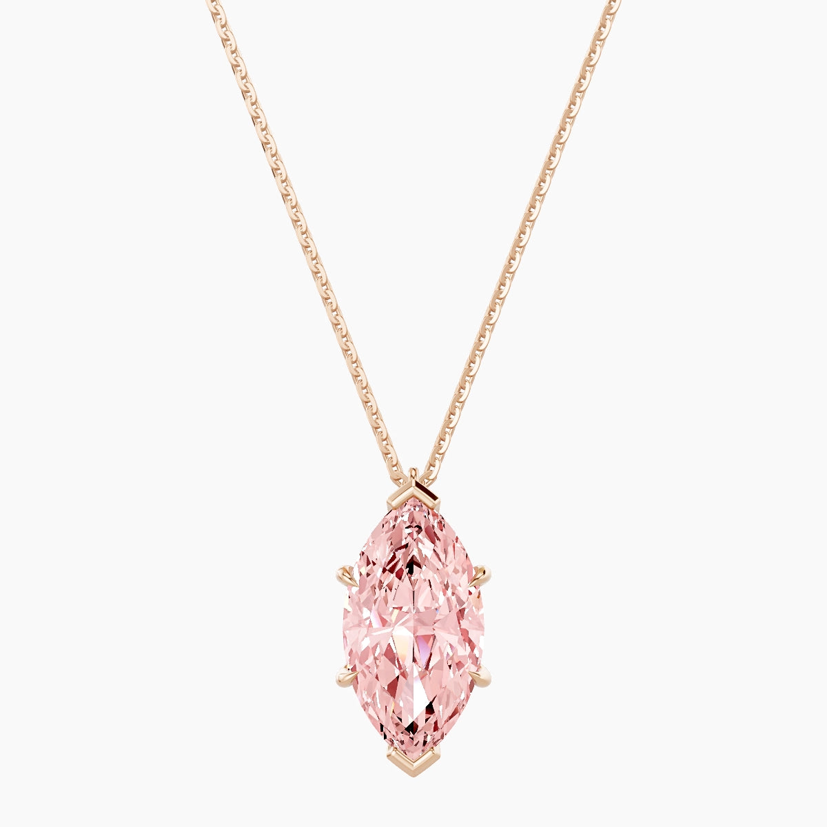 Hanging Solitaire | 18k Rose Gold 3 ct Pink Lab Diamond Marquise Pendant