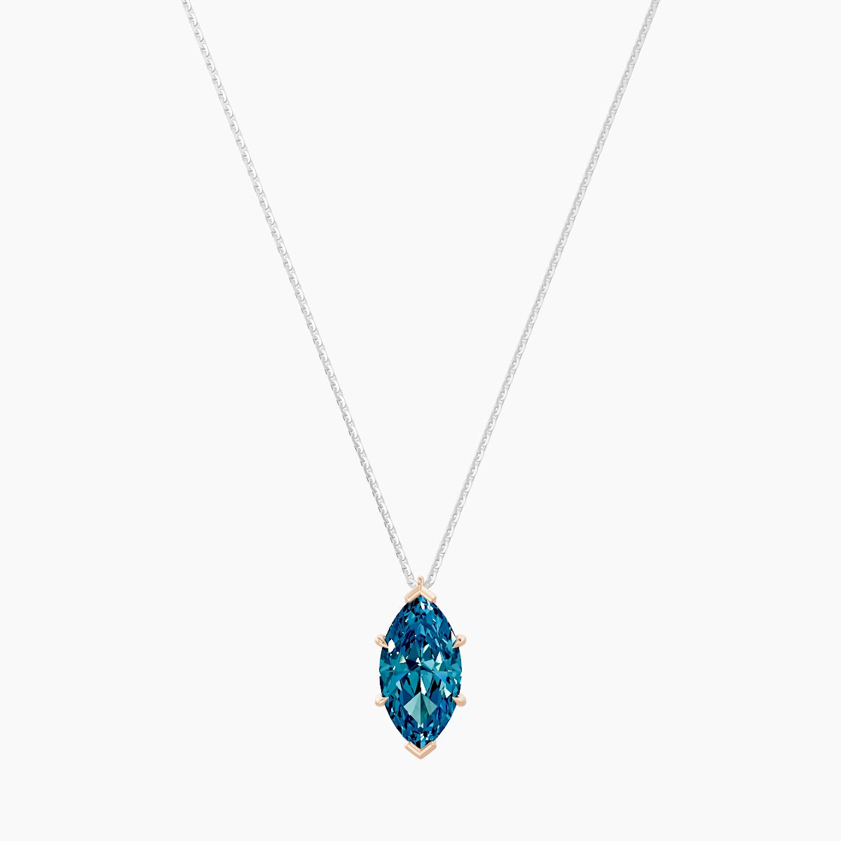 Hanging Solitaire | 18k White & Rose Gold 3 ct Blue Lab Diamond Marquise Pendant
