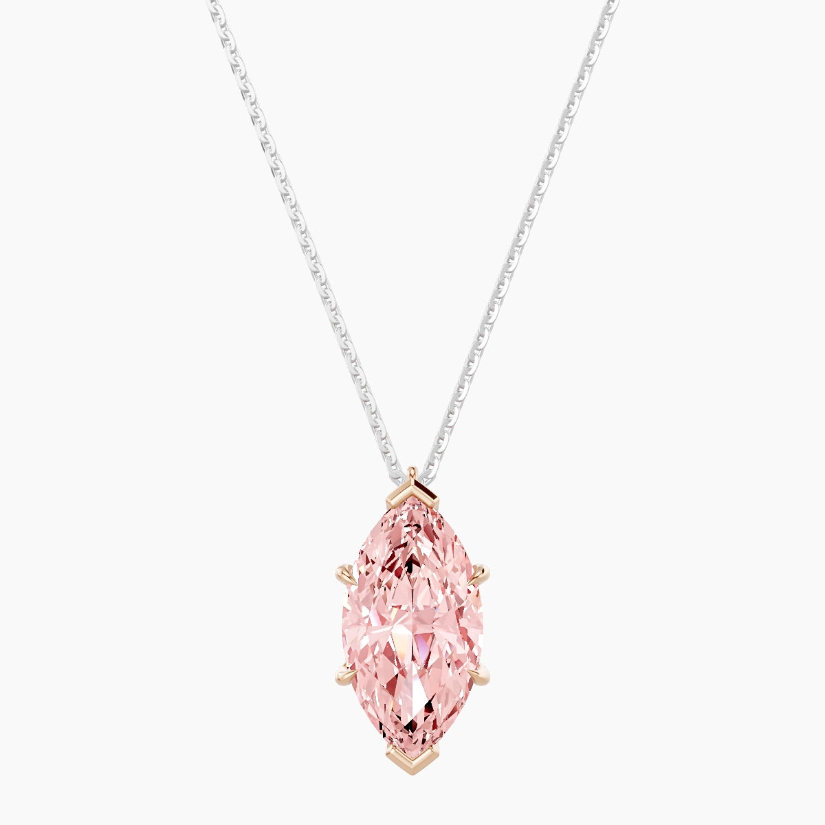 Hanging Solitaire | 18k White & Rose Gold 3 ct Pink Lab Diamond Marquise Pendant