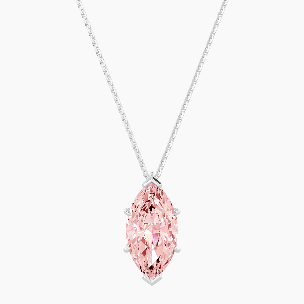 Hanging Solitaire | 18k White Gold 3 ct Pink Lab Diamond Marquise Pendant
