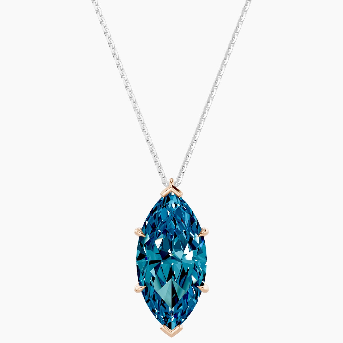 Hanging Solitaire | 18k White & Rose Gold 5 ct Blue Lab Diamond Marquise Pendant