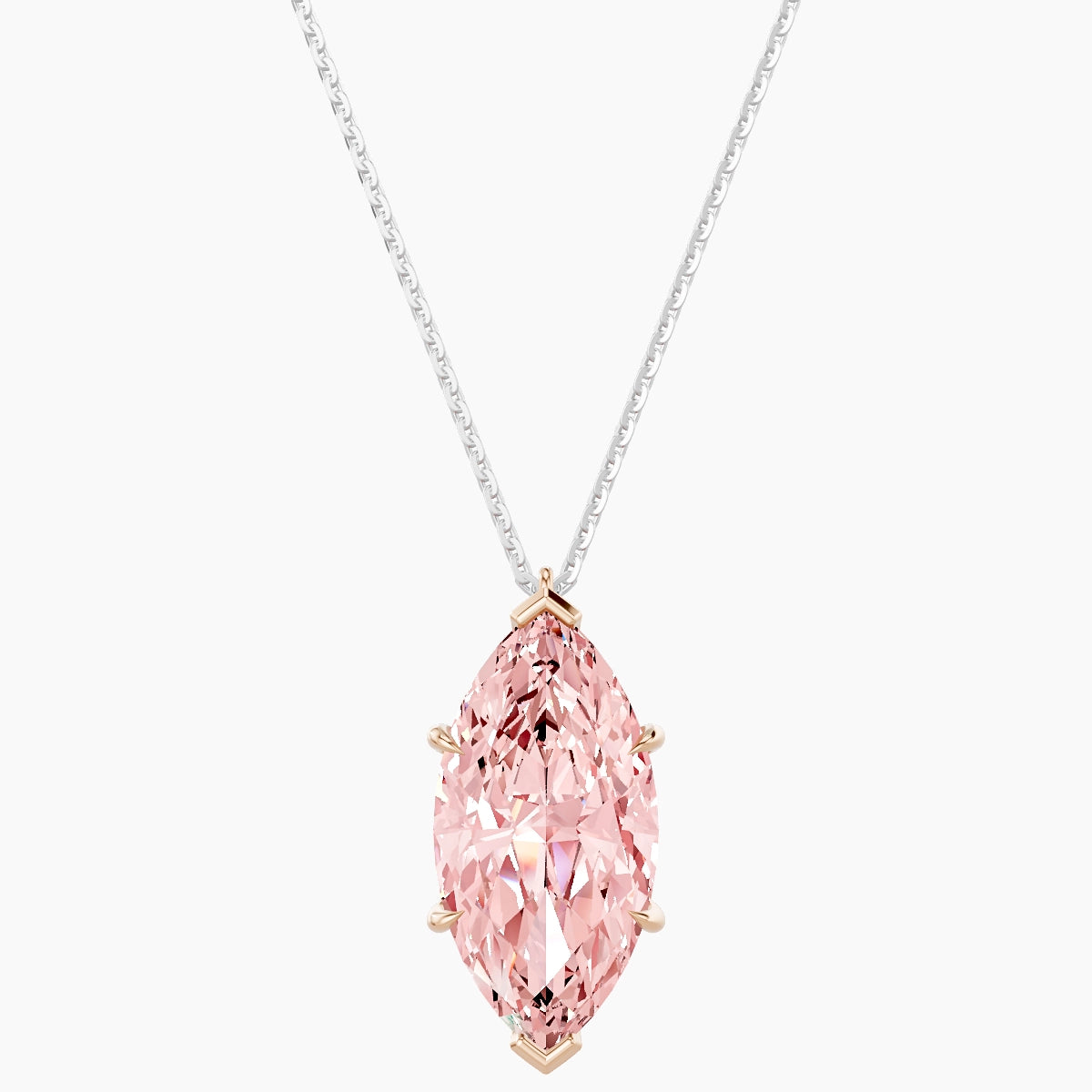 Hanging Solitaire | 18k White & Rose Gold 5 ct Pink Lab Diamond Marquise Pendant