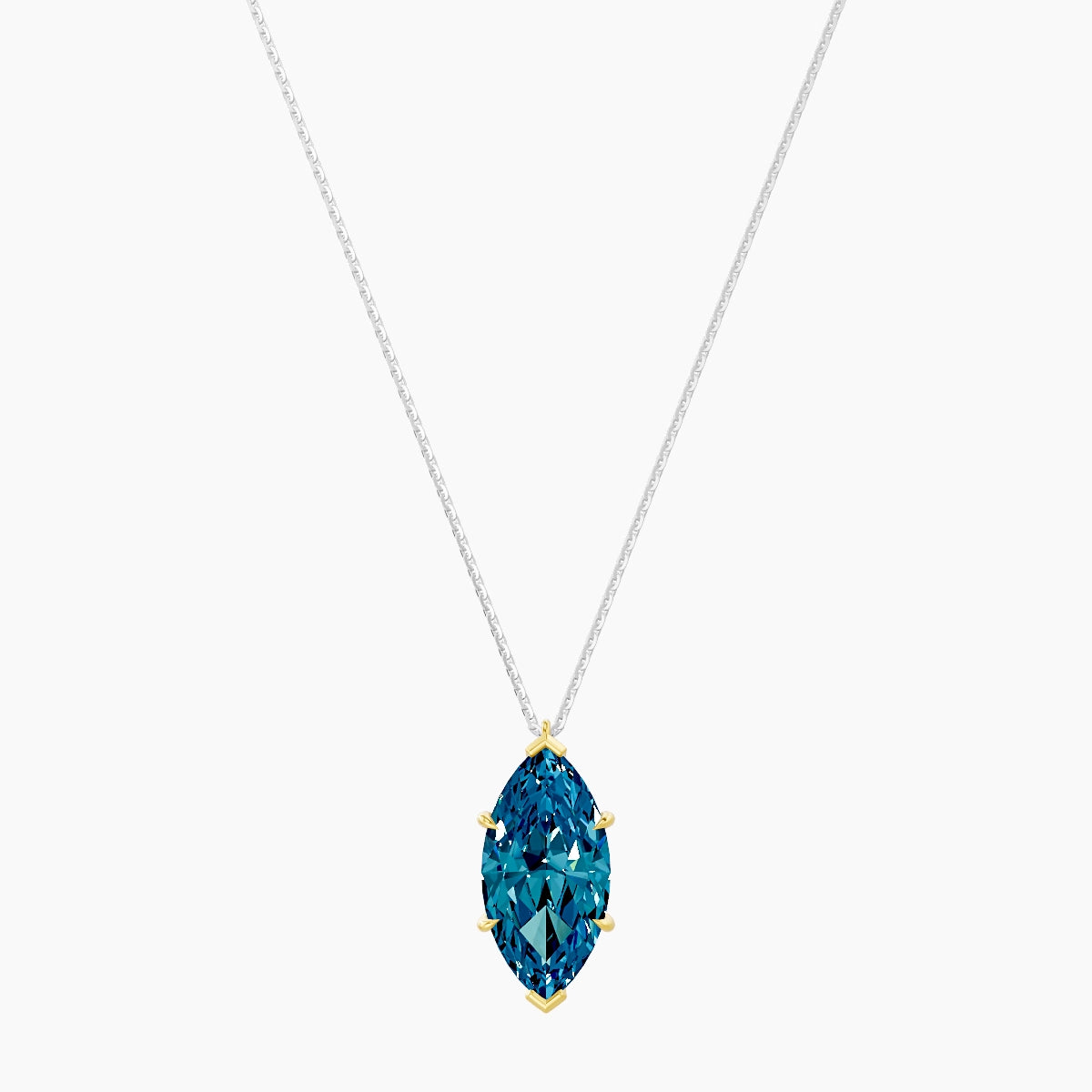 Hanging Solitaire | 18k White & Yellow Gold 5 ct Blue Lab Diamond Marquise Pendant