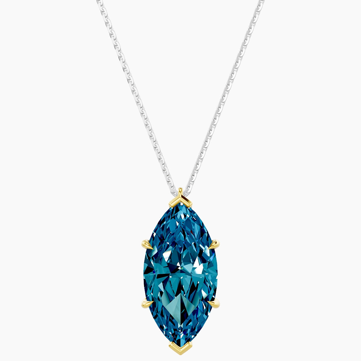 Hanging Solitaire | 18k White & Yellow Gold 5 ct Blue Lab Diamond Marquise Pendant