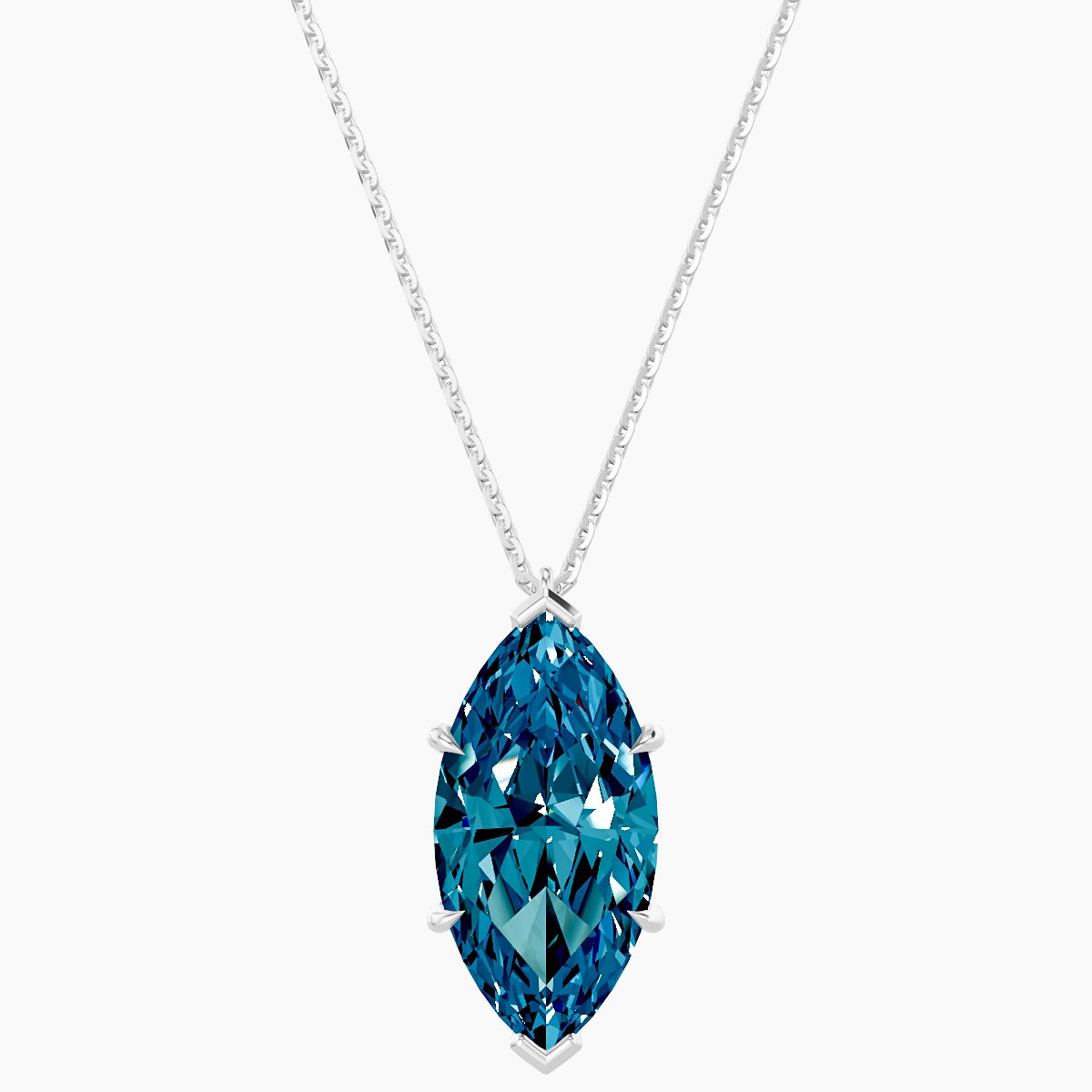 Hanging Solitaire | 18k White Gold 5 ct Blue Lab Diamond Marquise Pendant