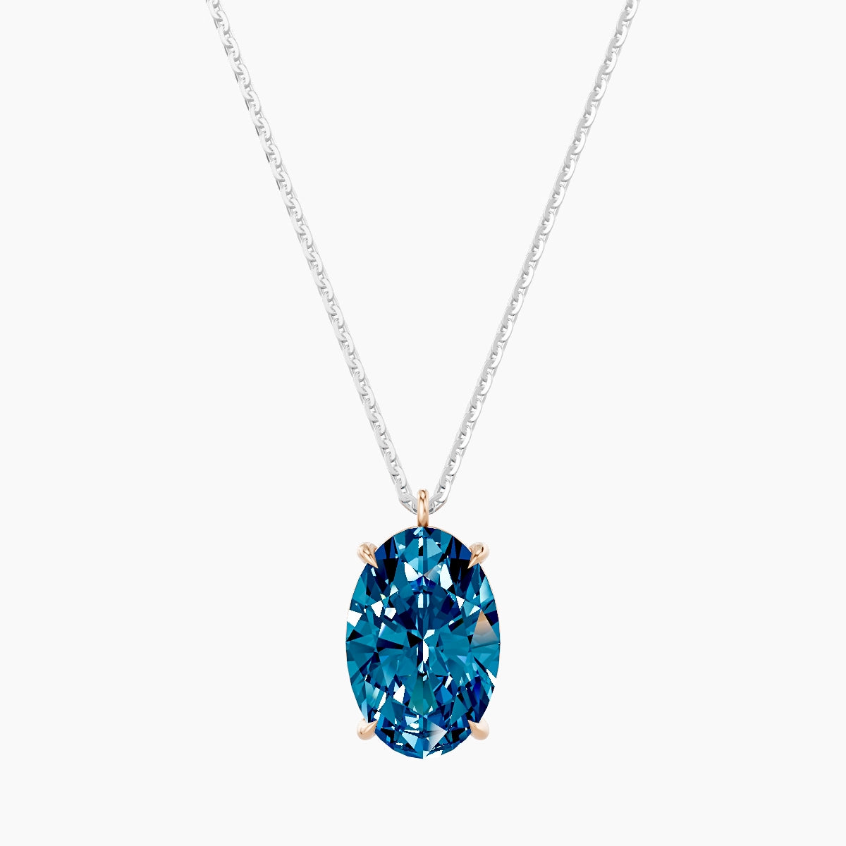 Hanging Solitaire | 18k White & Rose Gold 3 ct Blue Lab Diamond Oval Pendant