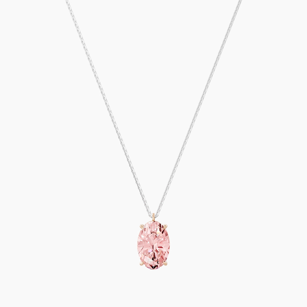 Hanging Solitaire | 18k White & Rose Gold 3 ct Pink Lab Diamond Oval Pendant