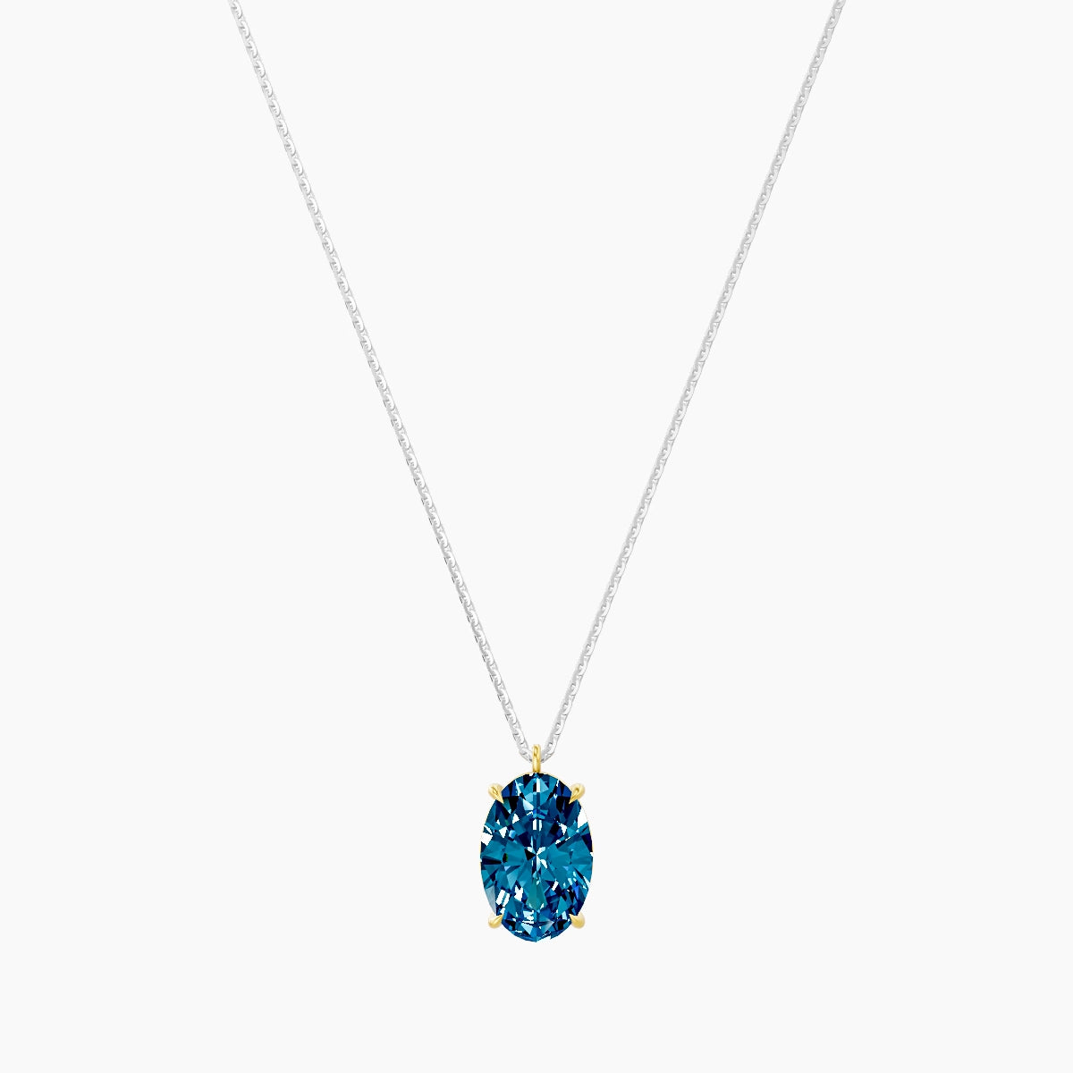 Hanging Solitaire | 18k White & Yellow Gold 3 ct Blue Lab Diamond Oval Pendant